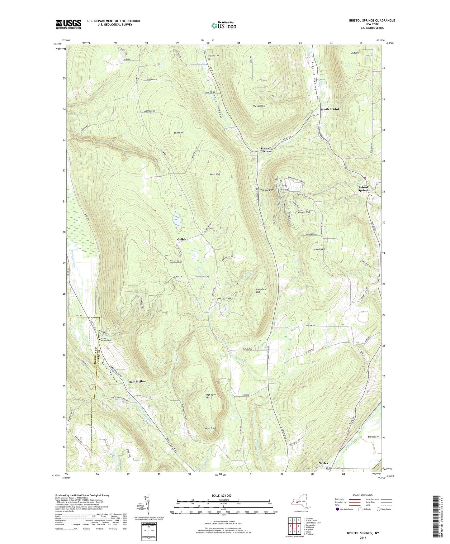 Bristol Springs New York US Topo Map Image