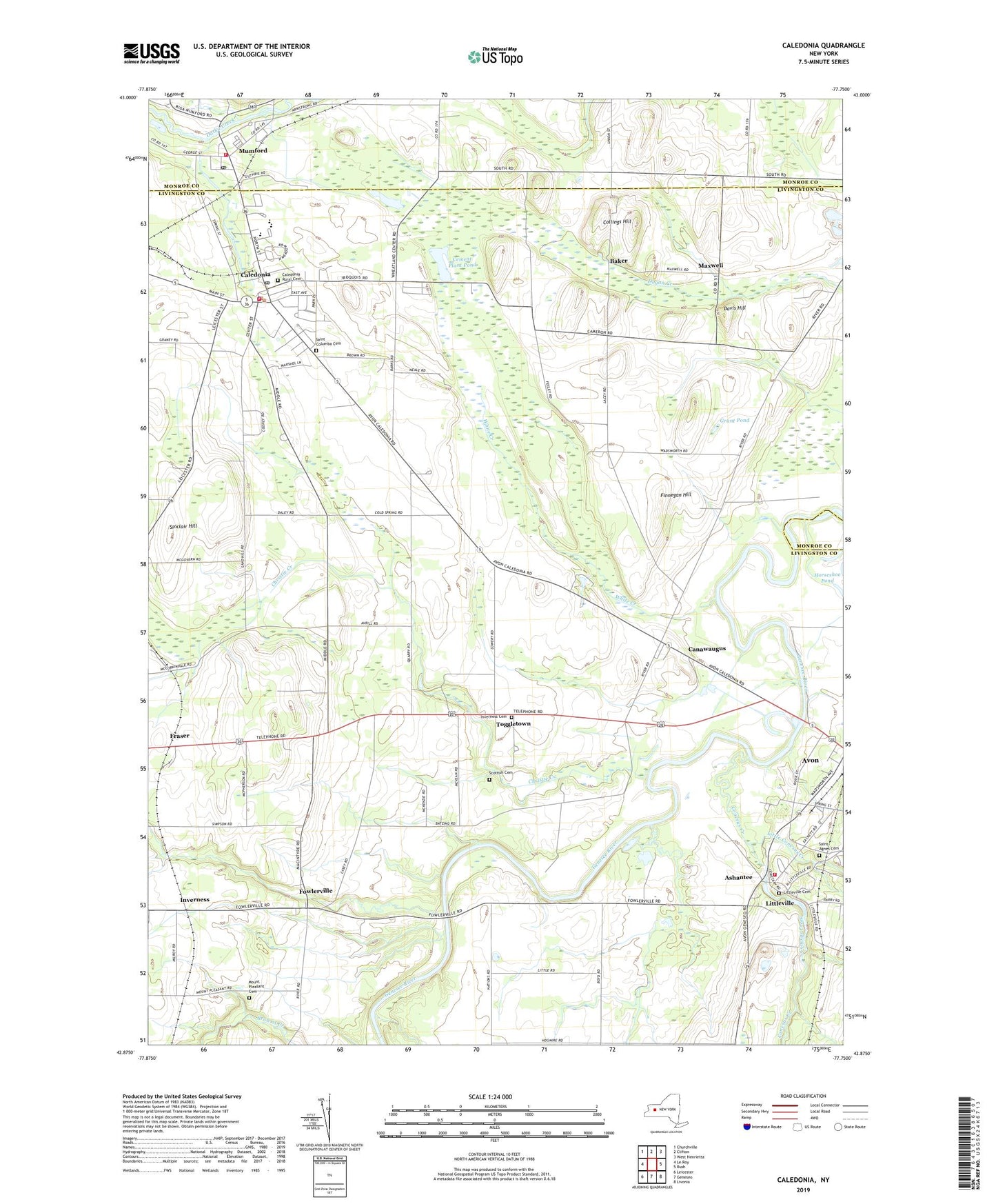 Caledonia New York US Topo Map Image