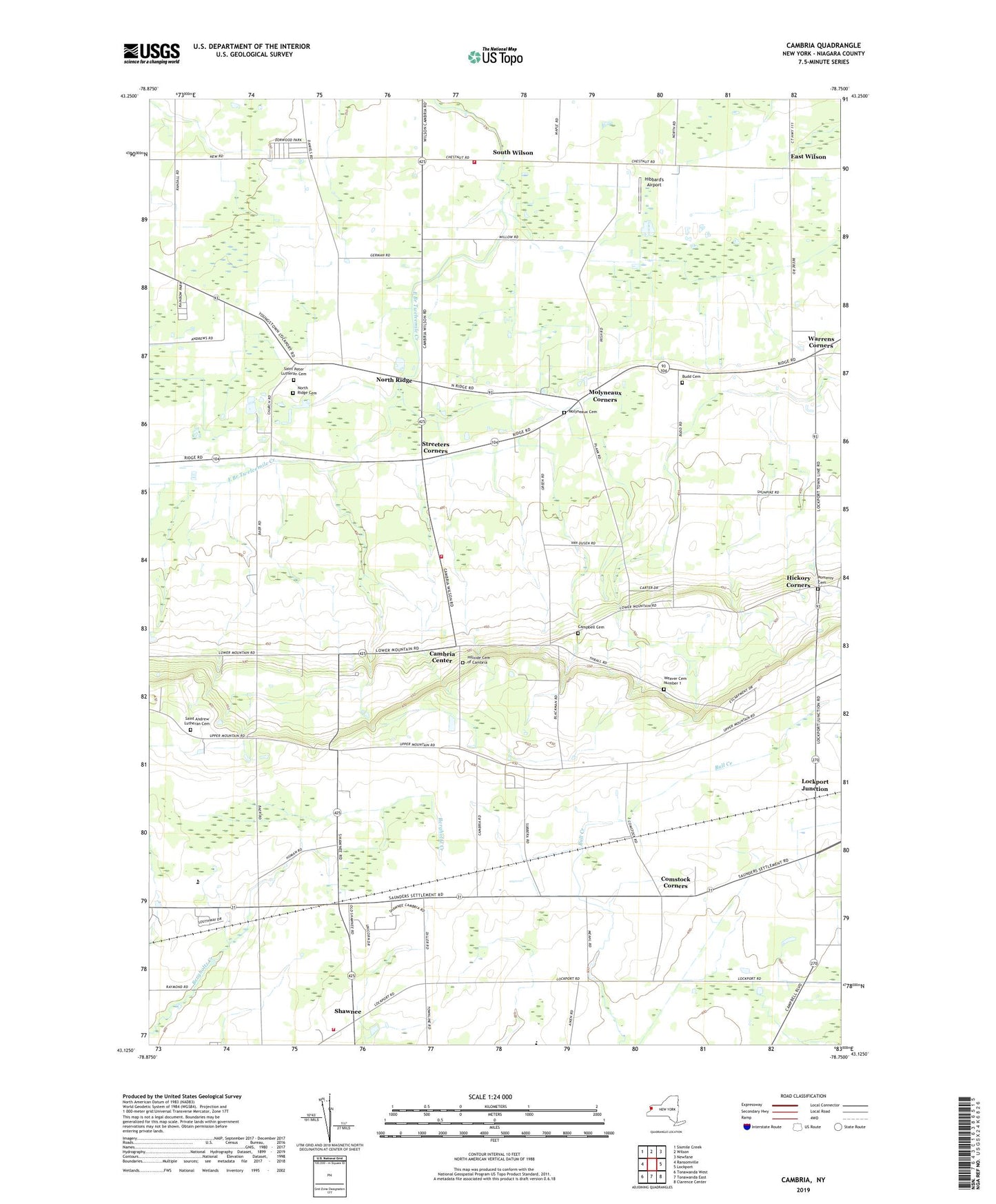 Cambria New York US Topo Map Image