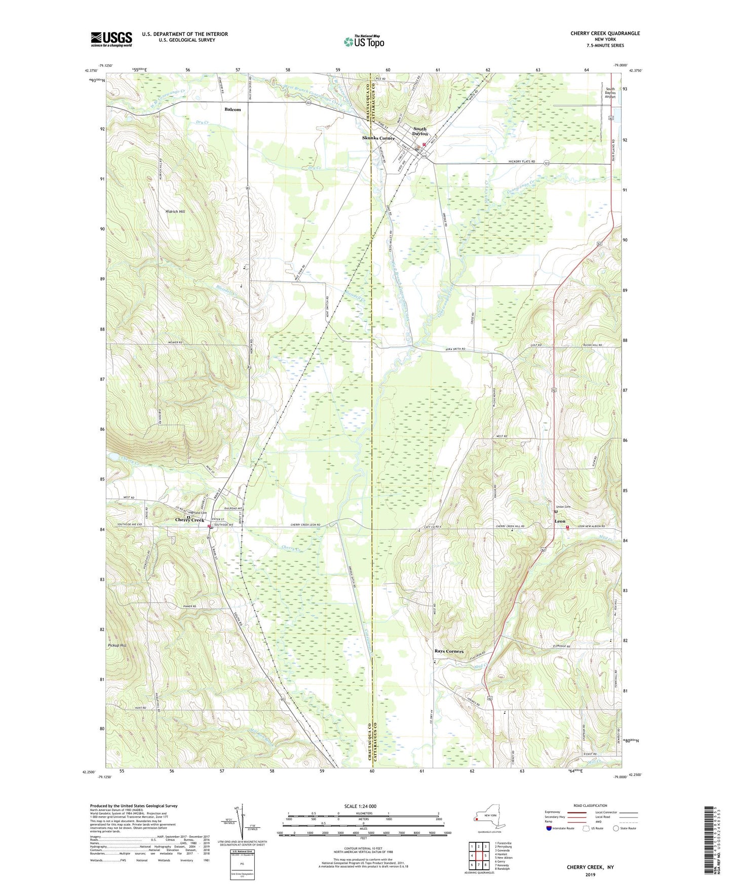 Cherry Creek New York US Topo Map Image