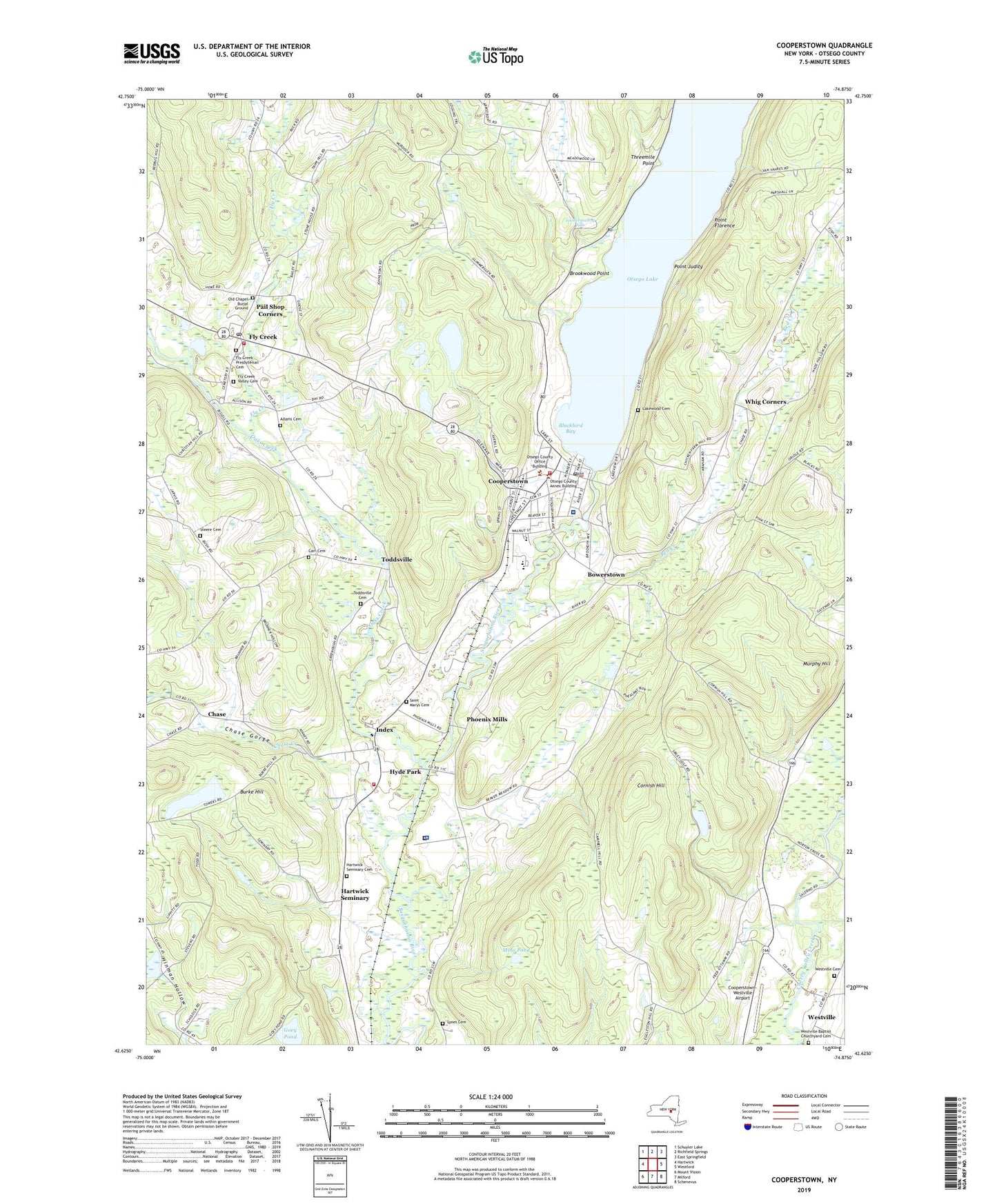 Cooperstown New York US Topo Map Image