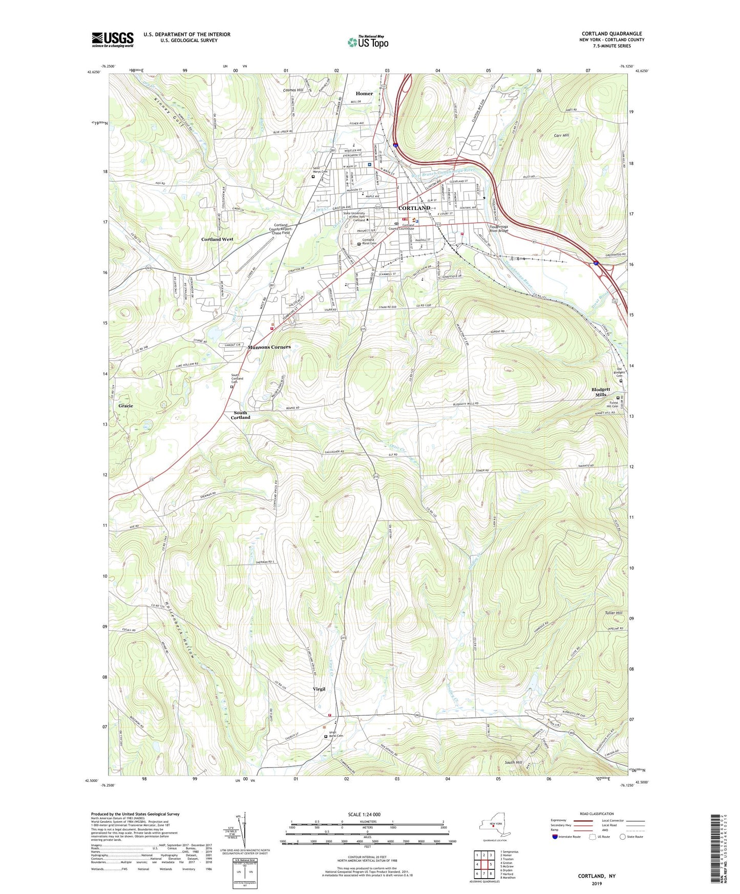 Cortland New York US Topo Map Image