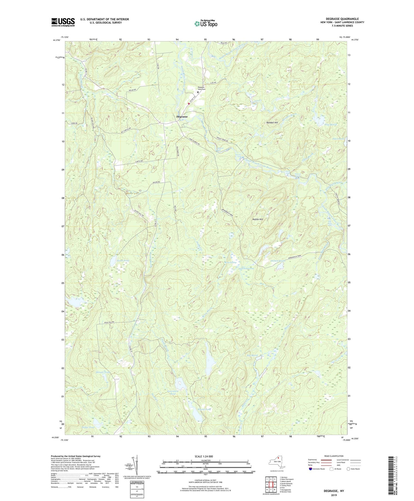 Degrasse New York US Topo Map Image