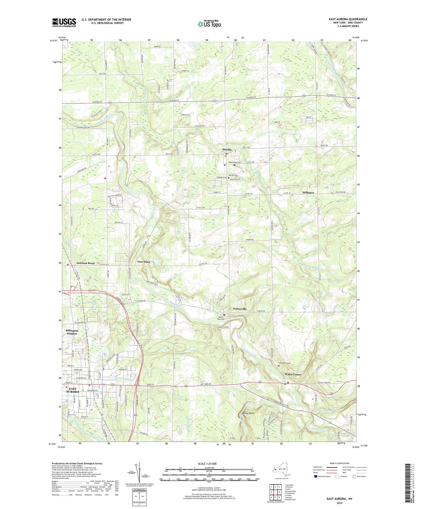 East Aurora New York US Topo Map Image
