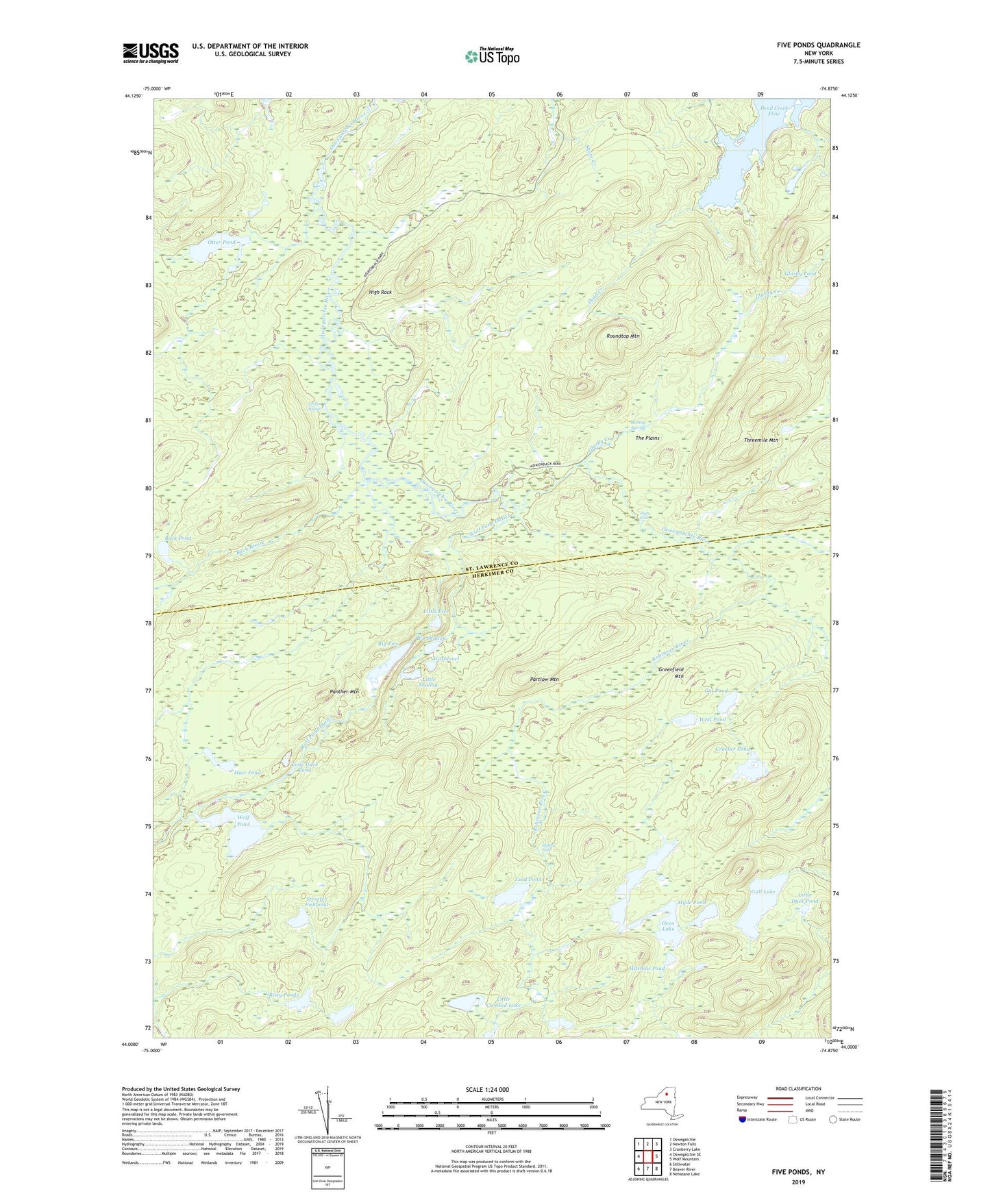 Five Ponds New York US Topo Map Image