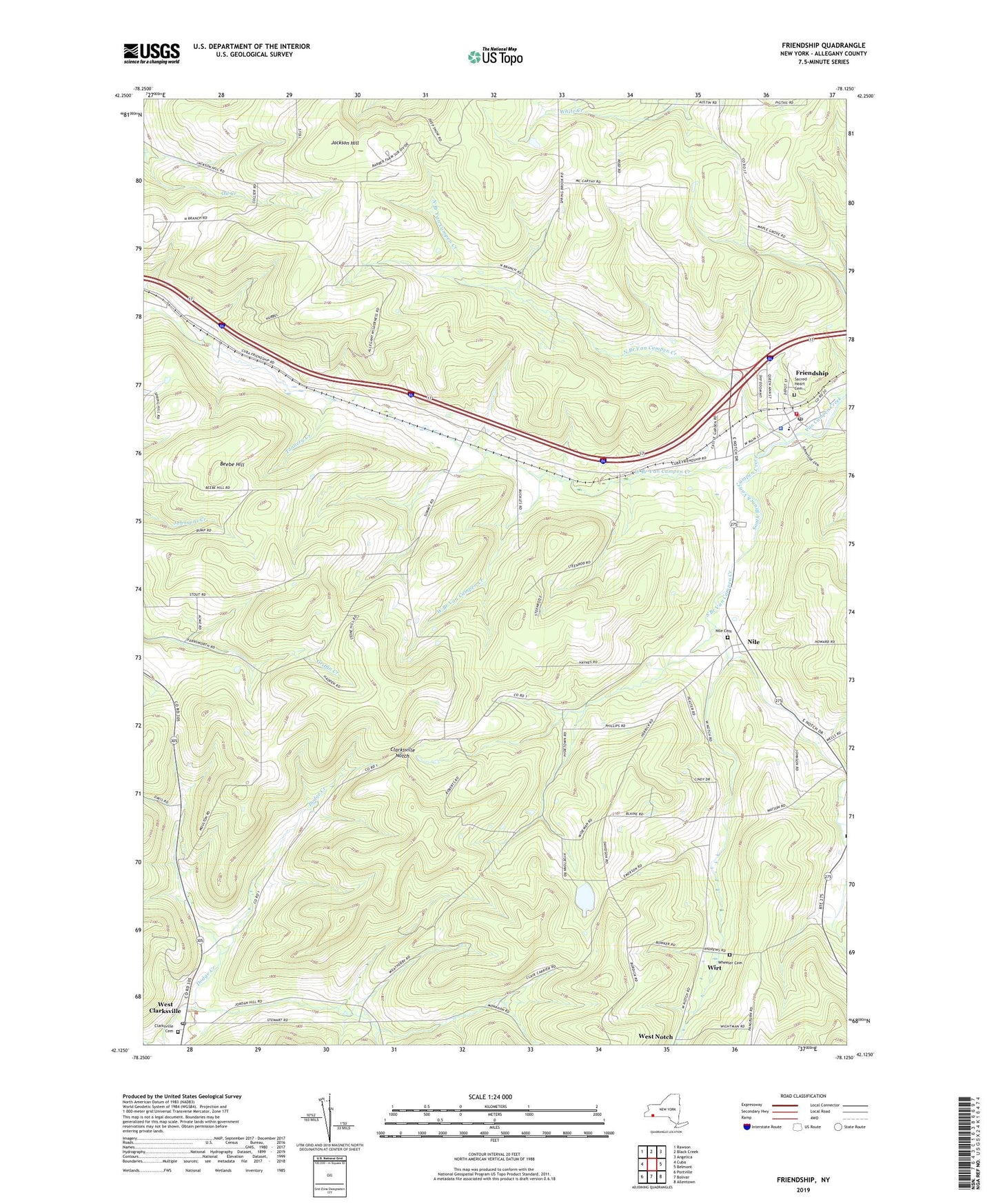 Friendship New York US Topo Map Image
