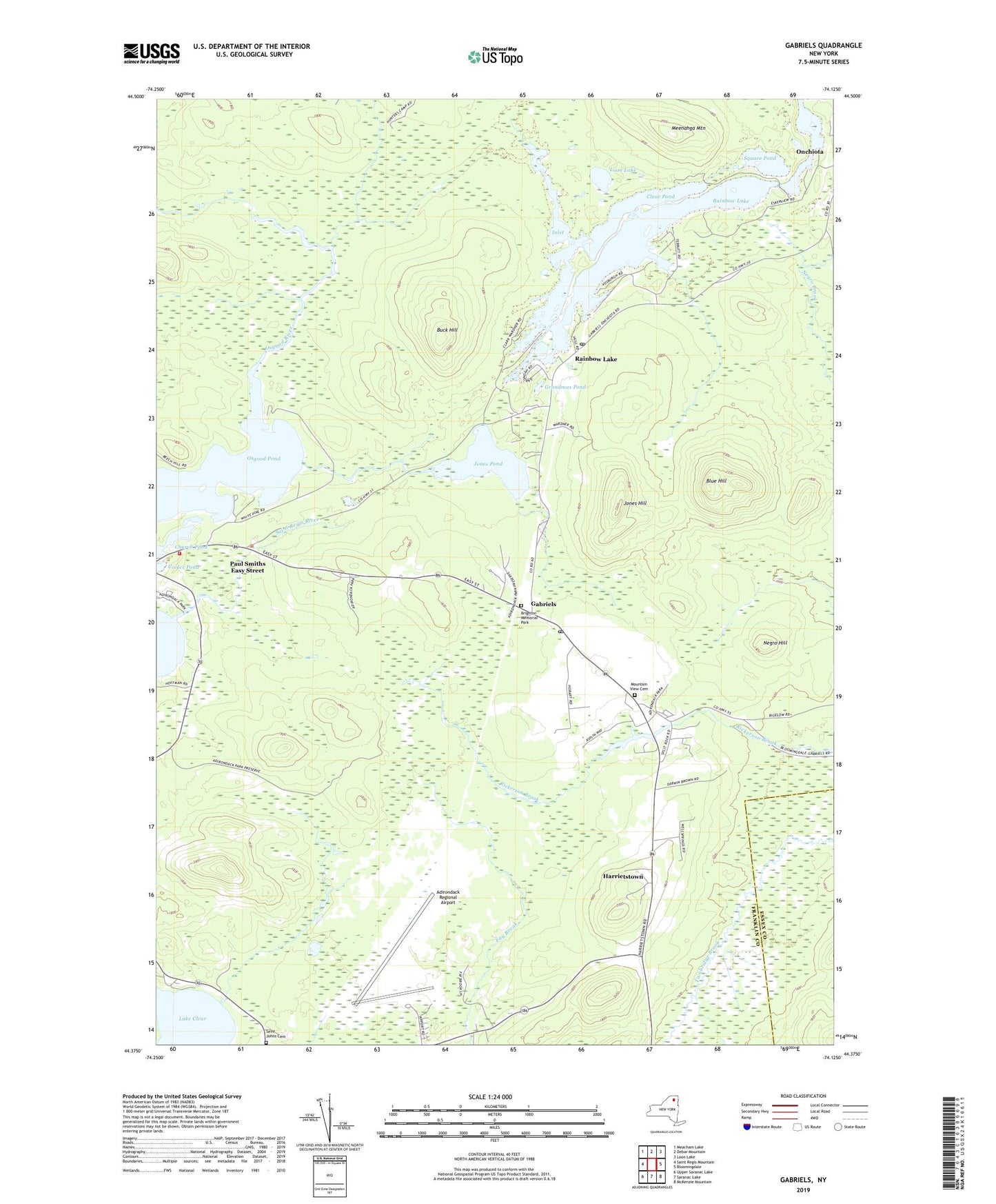 Gabriels New York US Topo Map Image