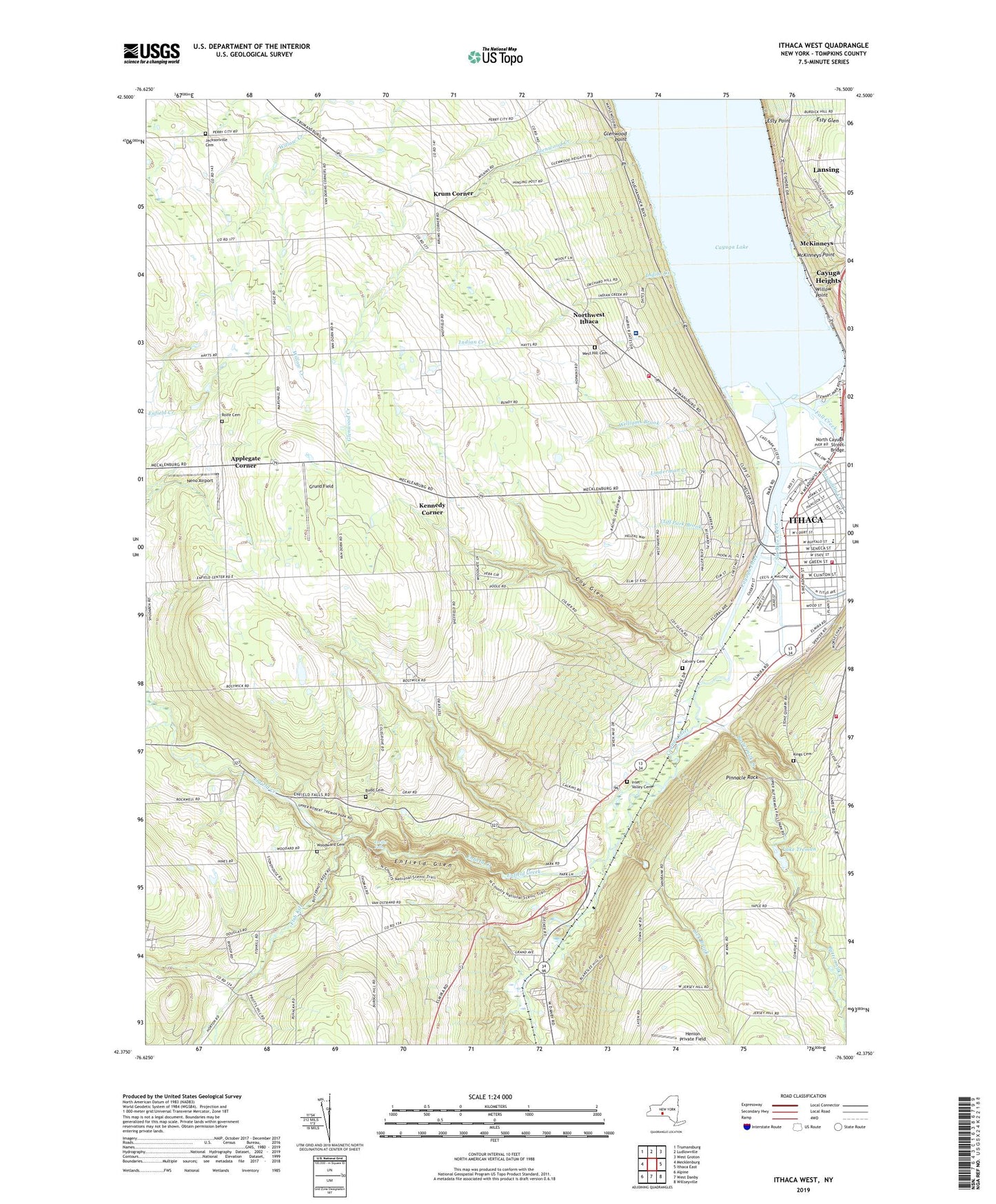 Ithaca West New York US Topo Map Image