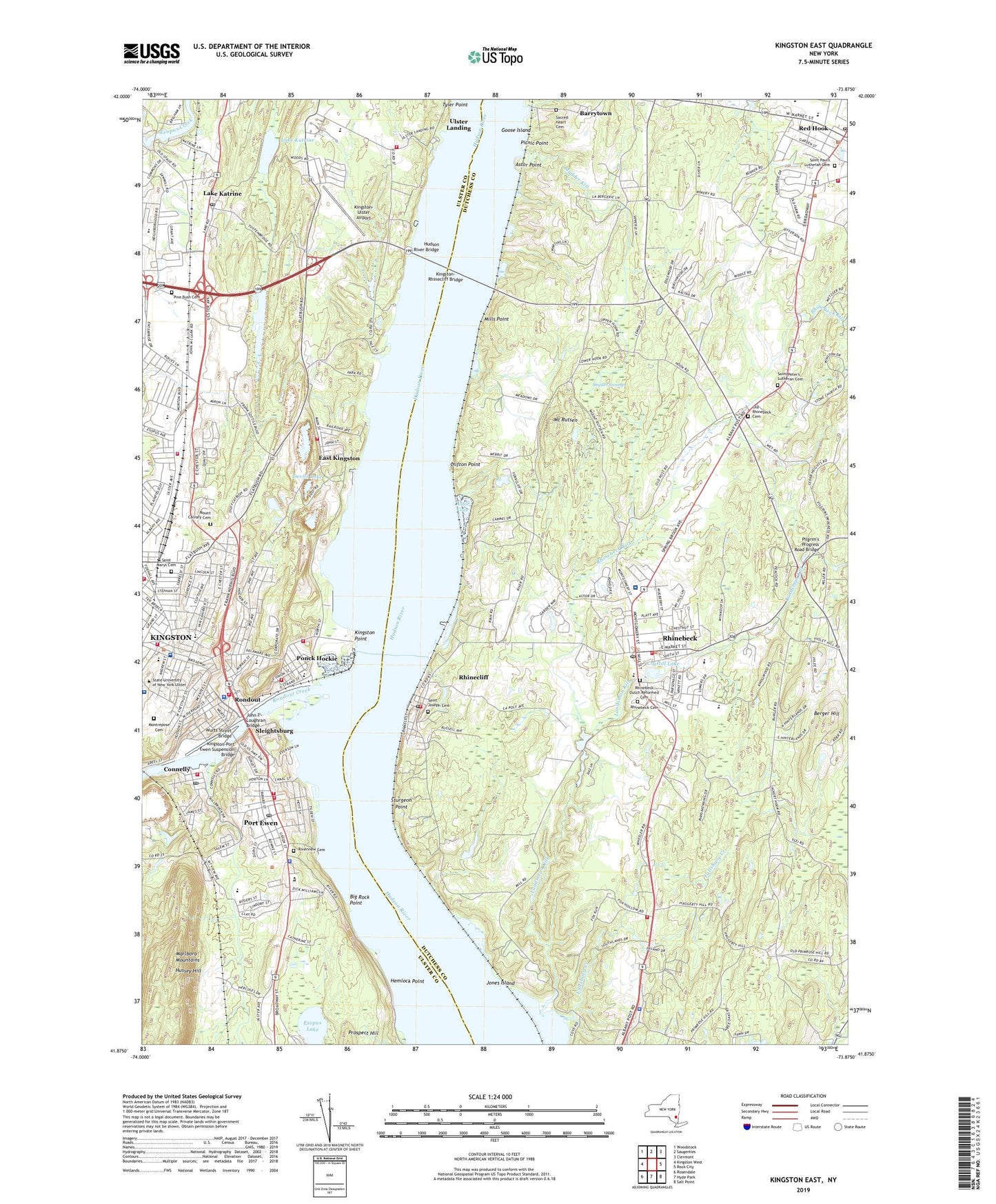 Kingston East New York US Topo Map Image