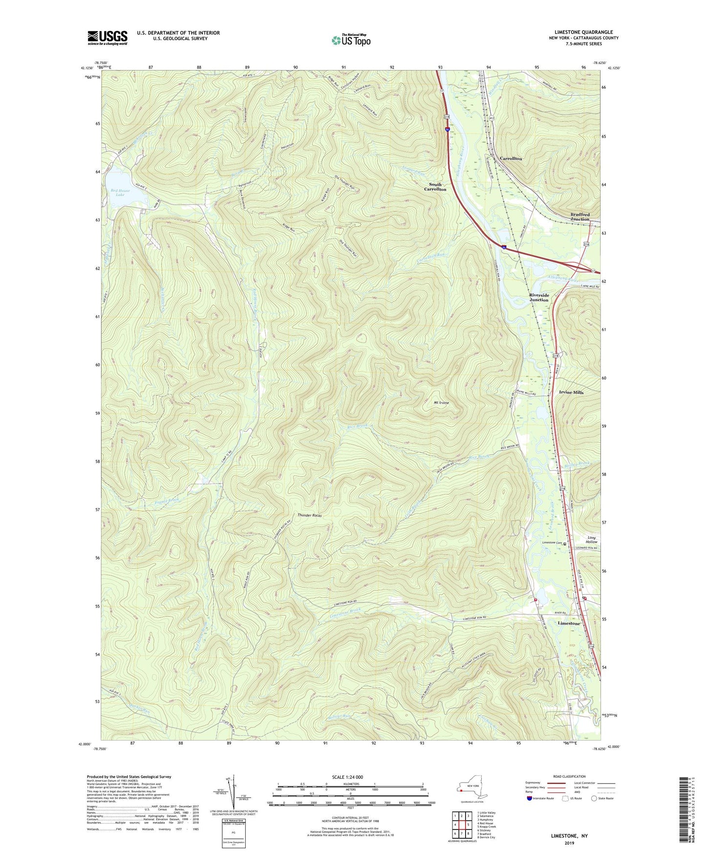 Limestone New York US Topo Map Image