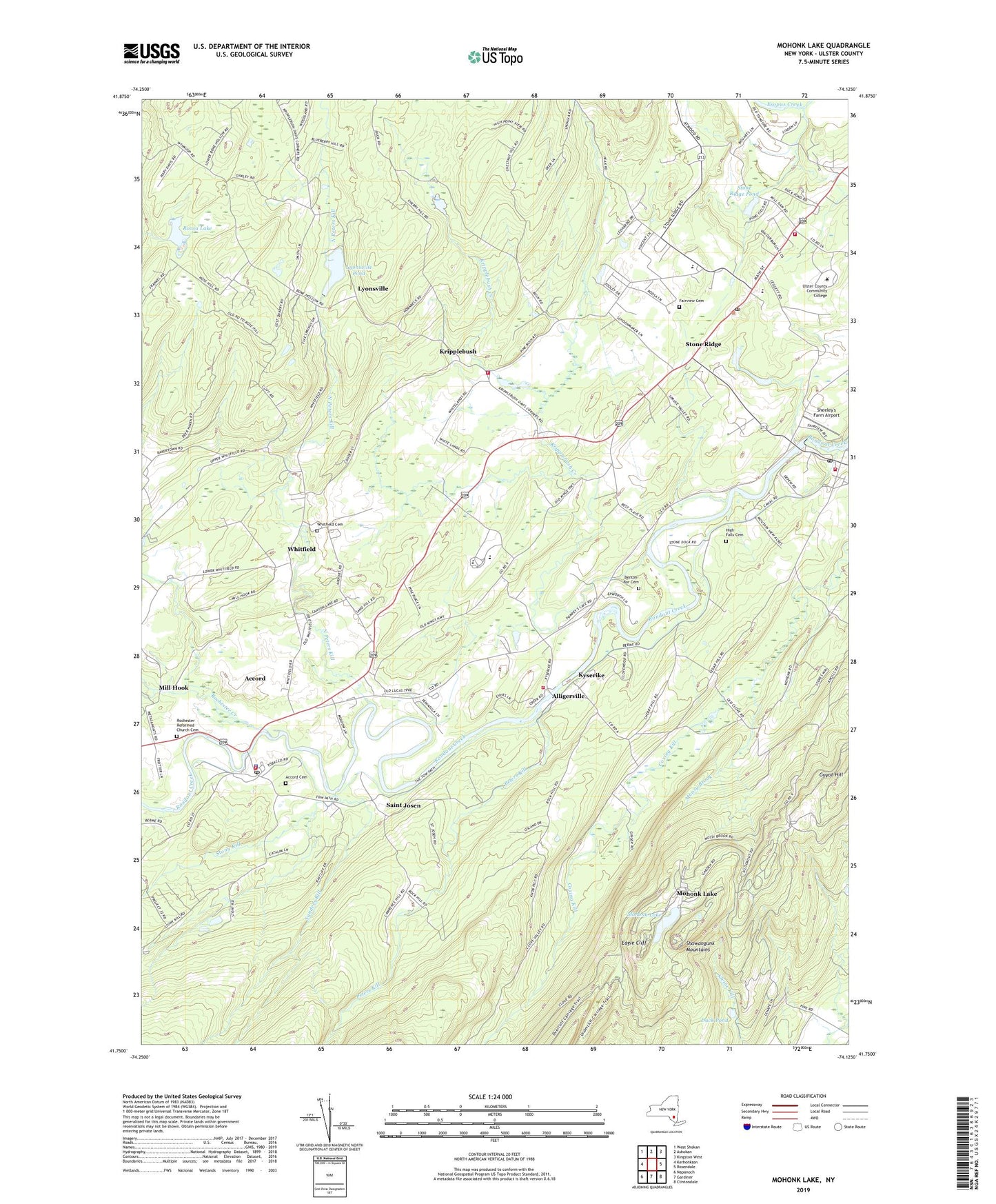 Mohonk Lake New York US Topo Map Image