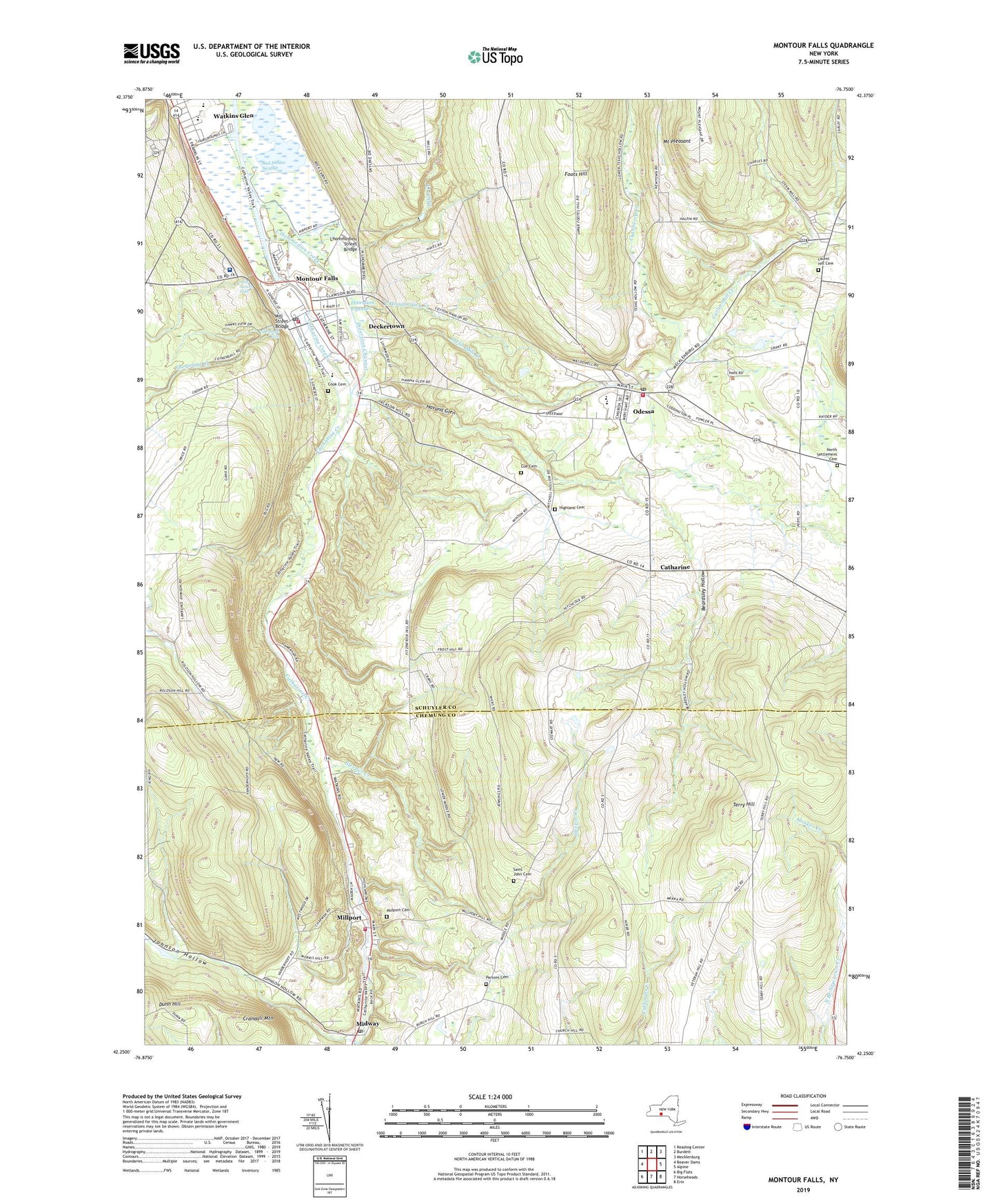 Montour Falls New York US Topo Map Image