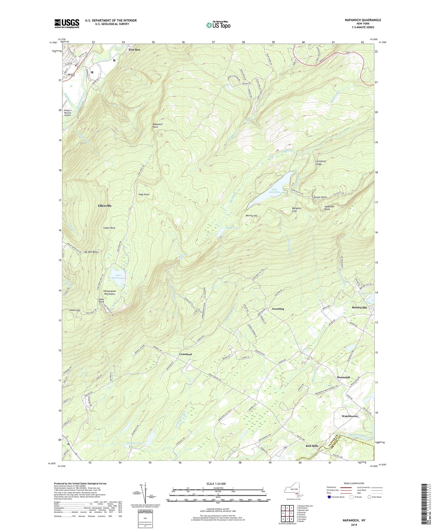 Napanoch New York US Topo Map Image