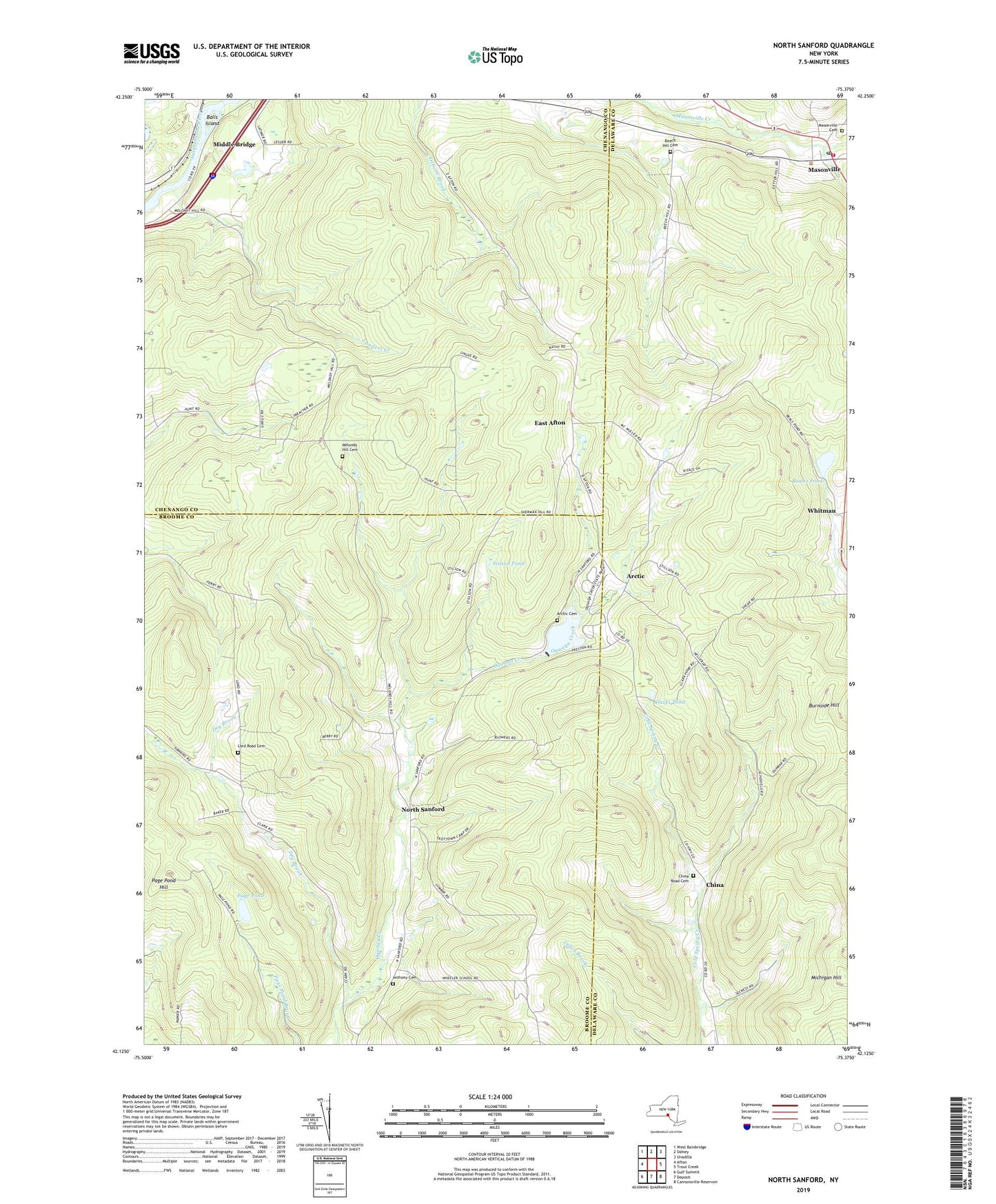 North Sanford New York US Topo Map Image