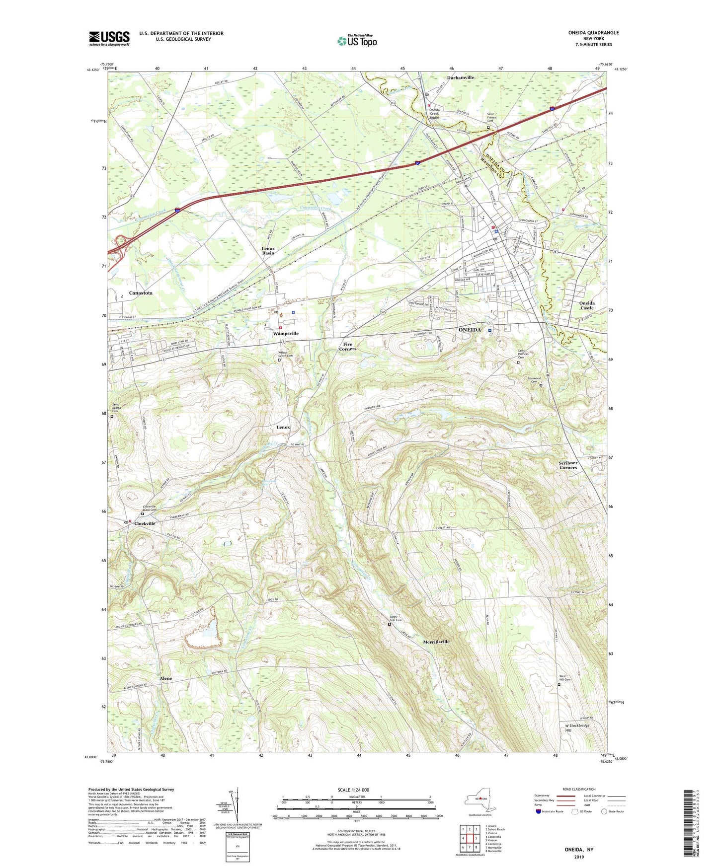 Oneida New York US Topo Map Image