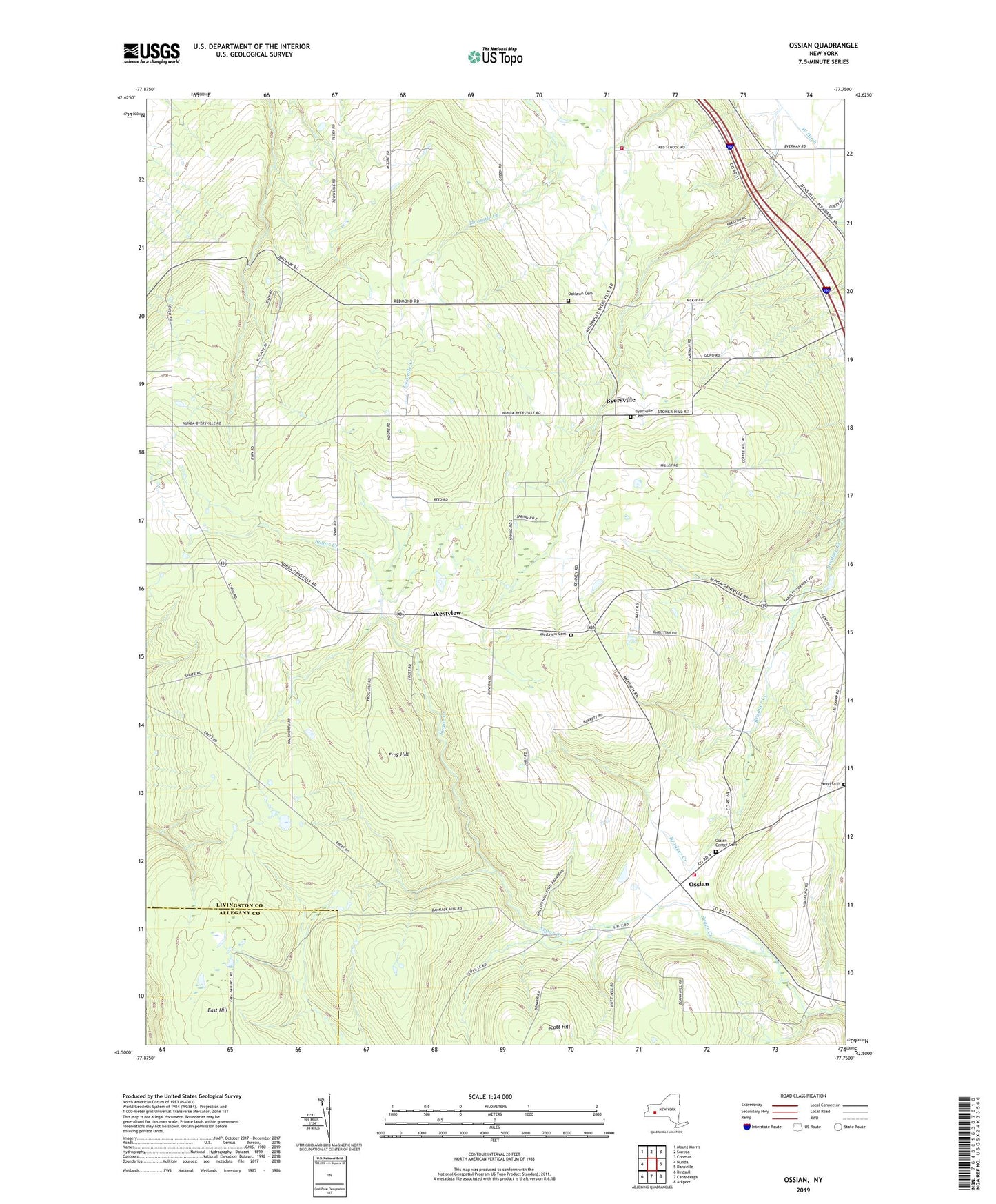 Ossian New York US Topo Map Image