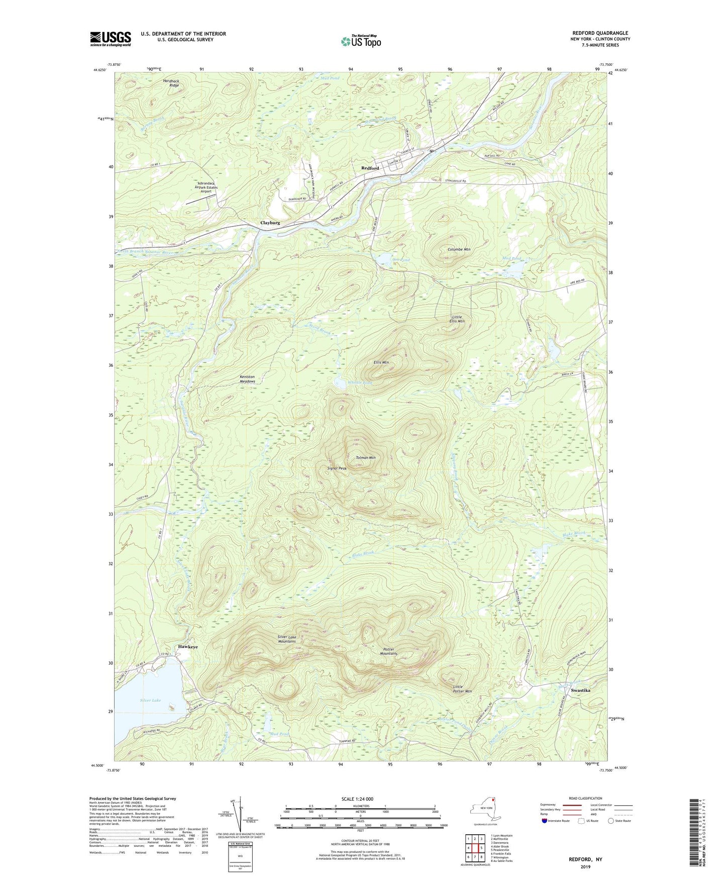 Redford New York US Topo Map Image