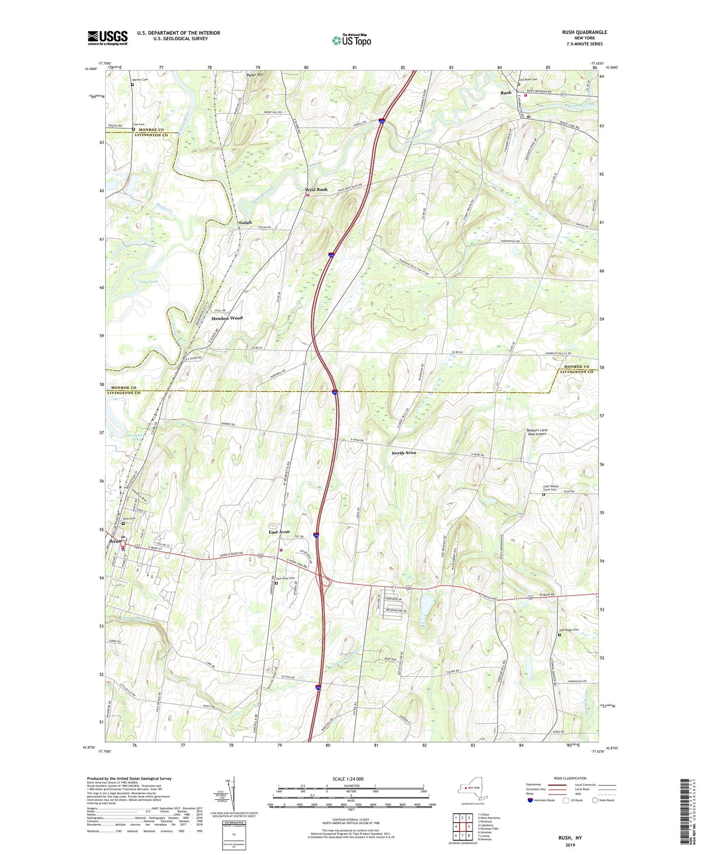 Rush New York US Topo Map Image