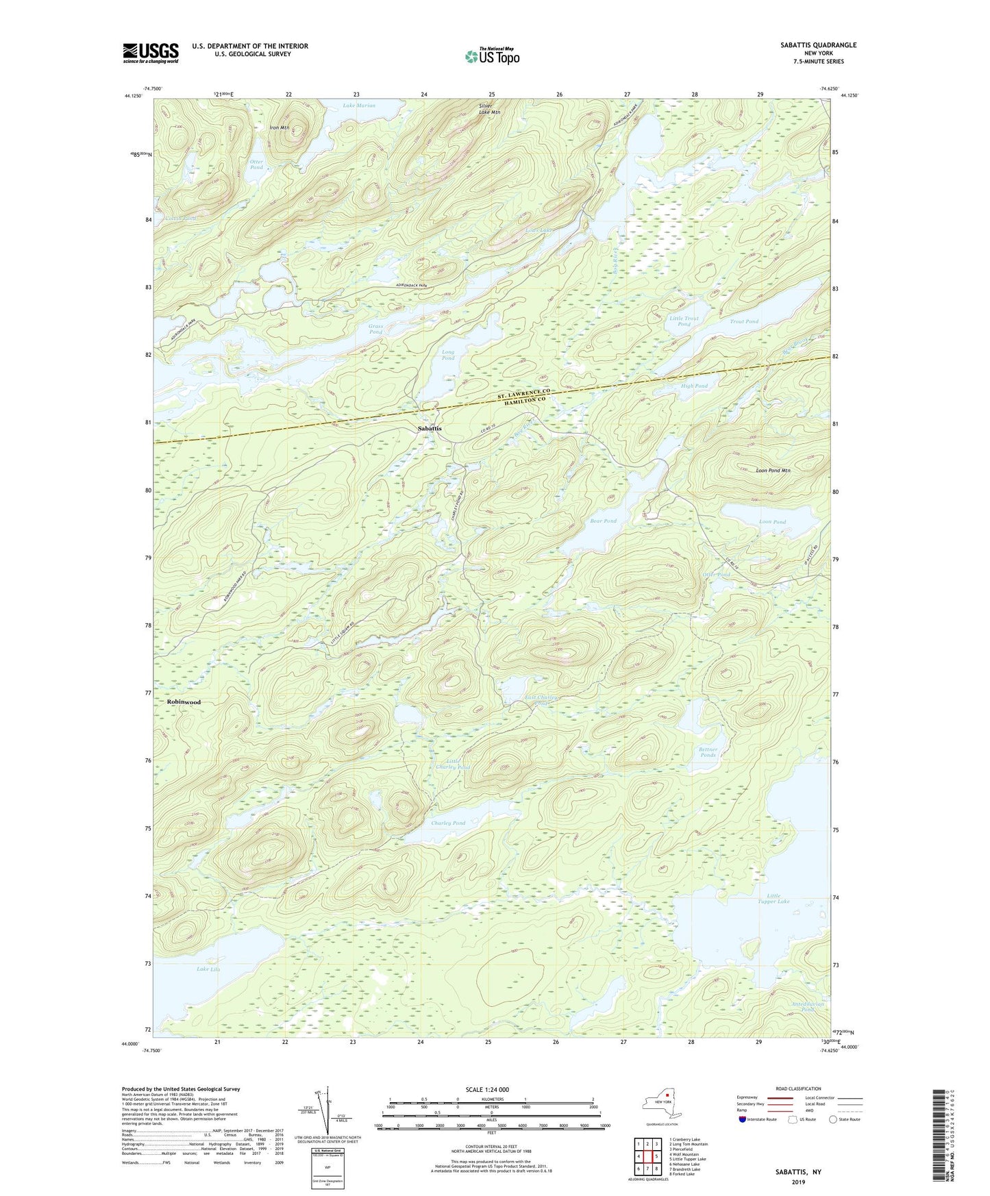 Sabattis New York US Topo Map Image