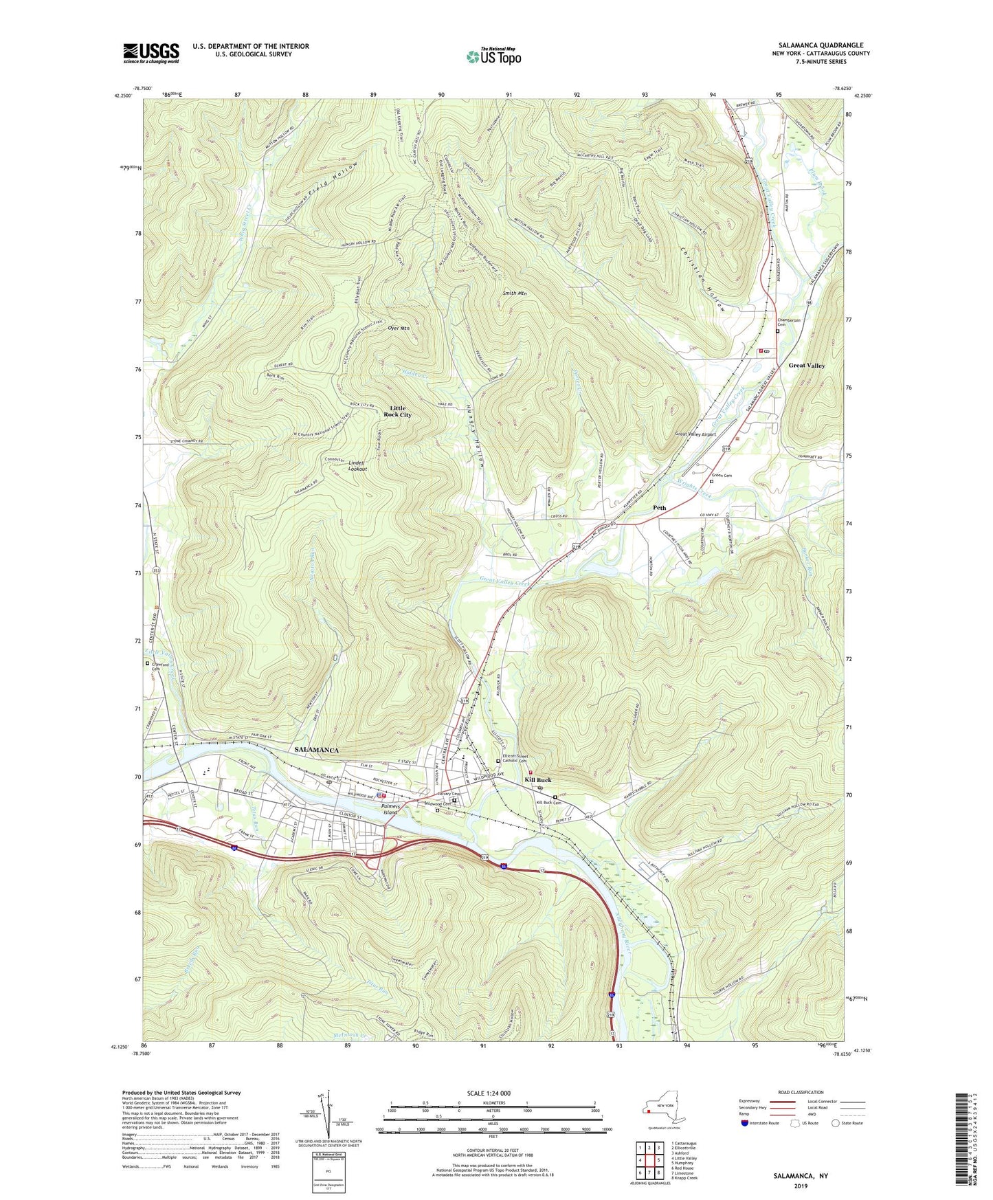 Salamanca New York US Topo Map Image