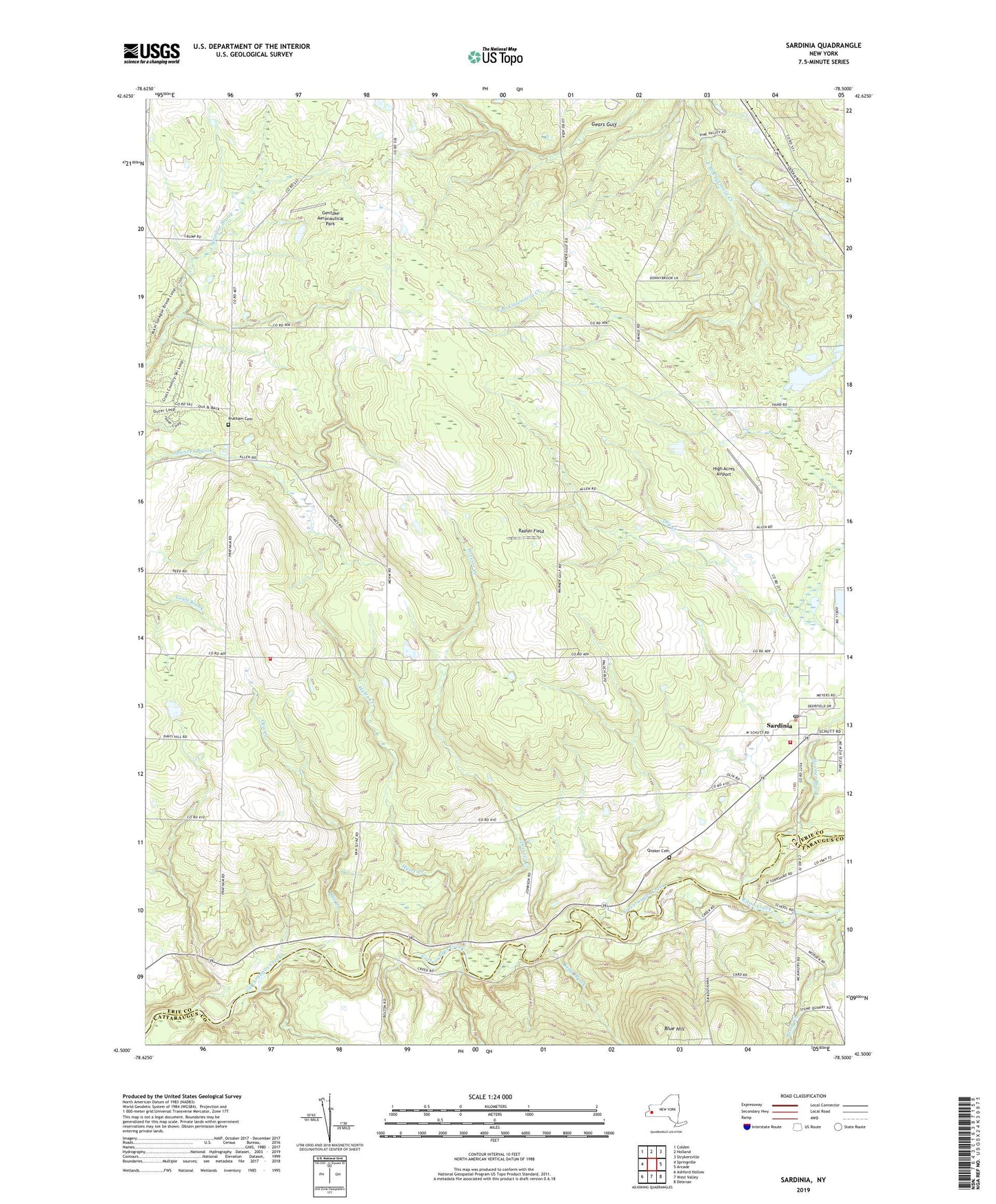 Sardinia New York US Topo Map Image