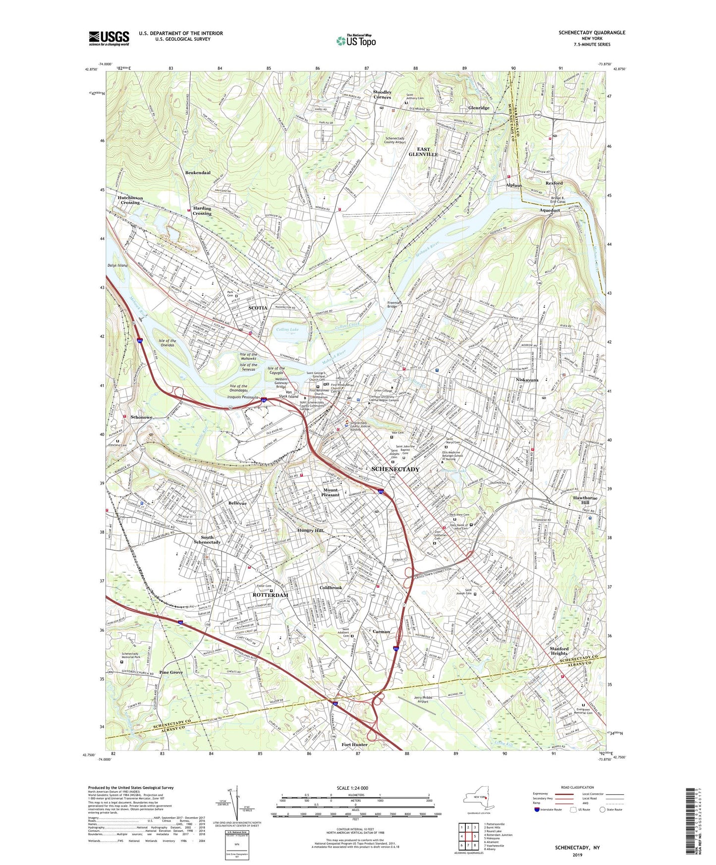 Schenectady New York US Topo Map Image