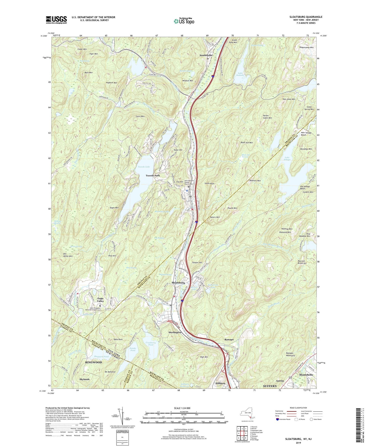 Sloatsburg New York US Topo Map Image
