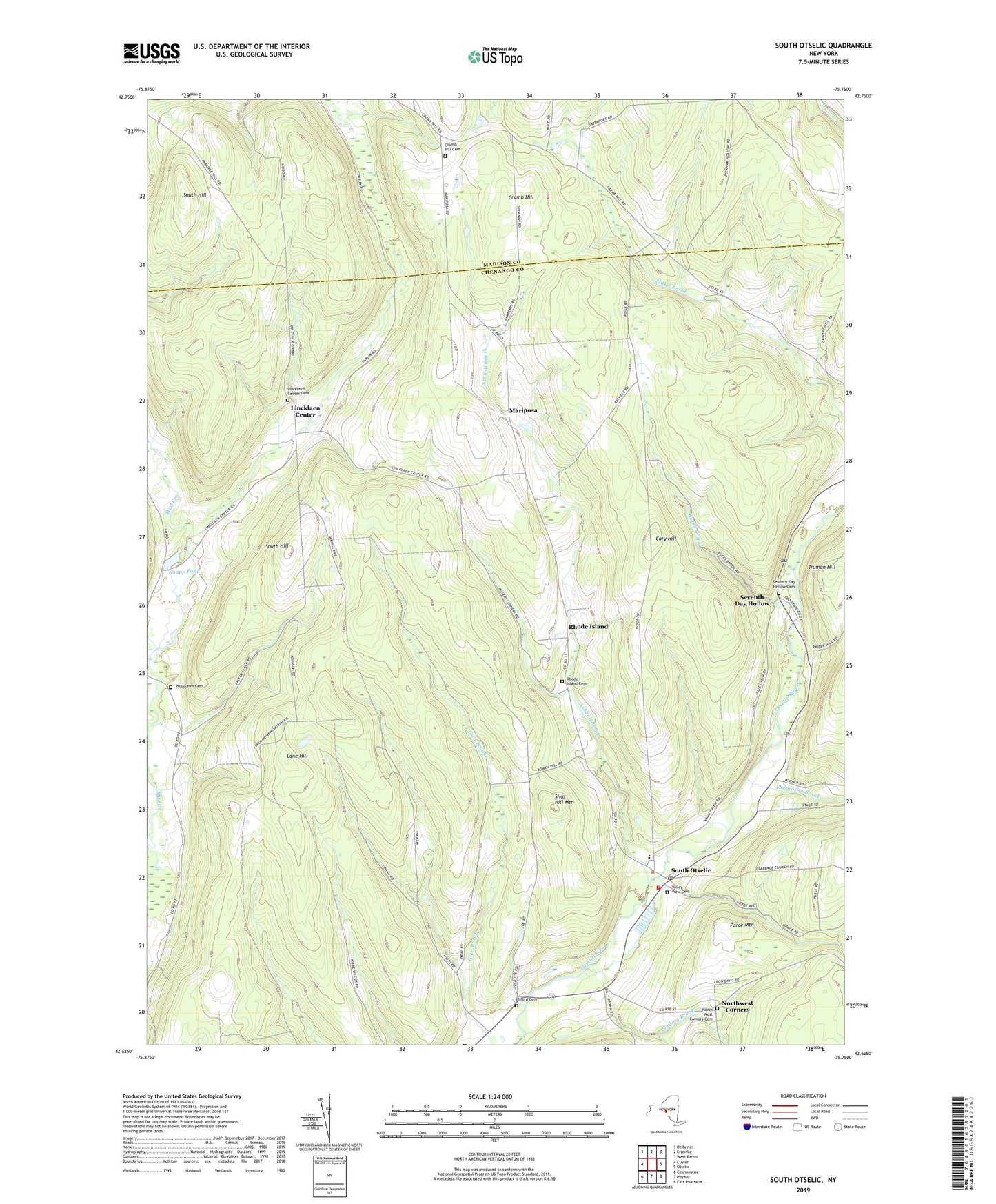 South Otselic New York US Topo Map Image