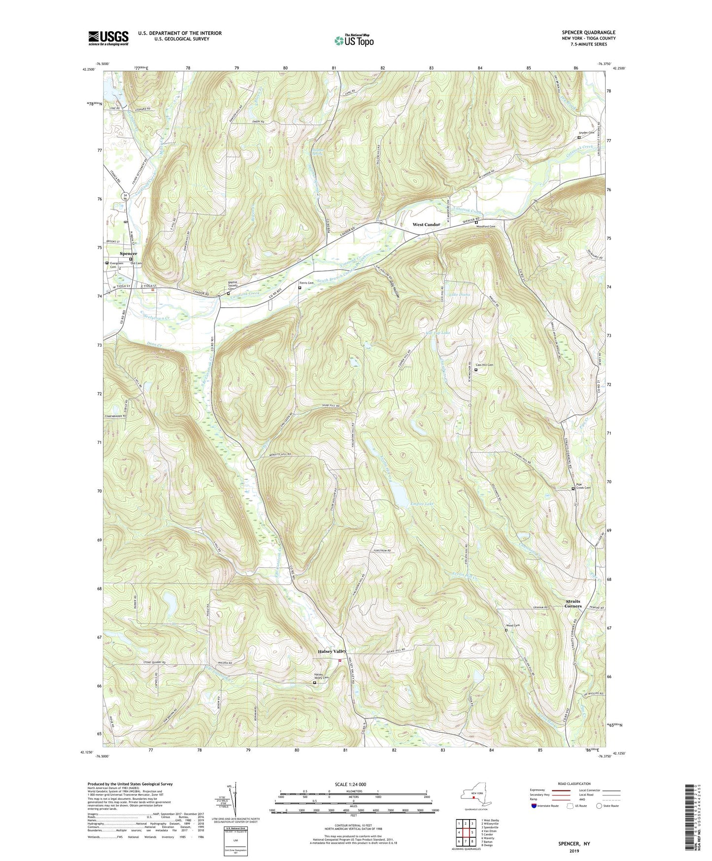 Spencer New York US Topo Map Image