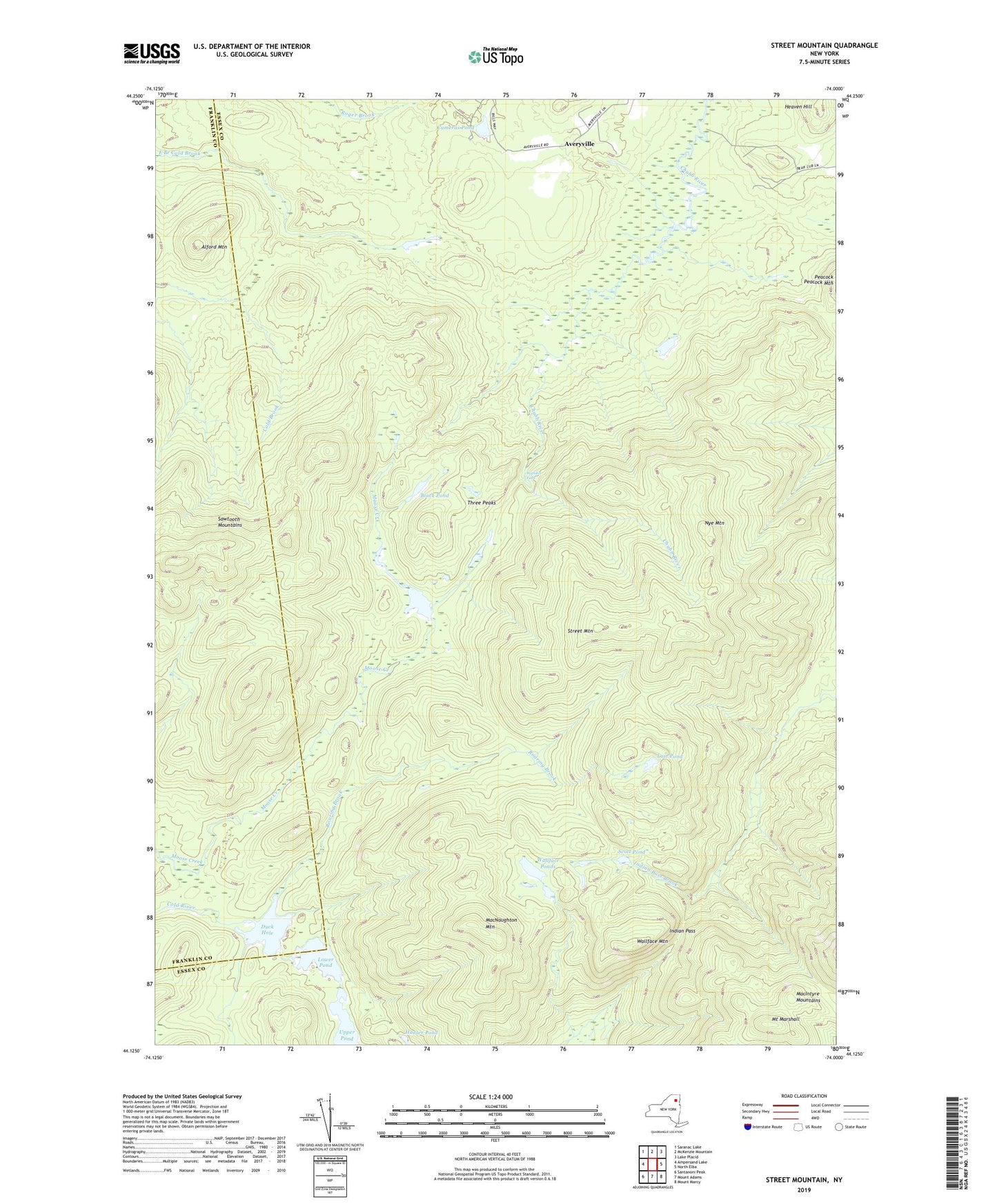 Street Mountain New York US Topo Map Image