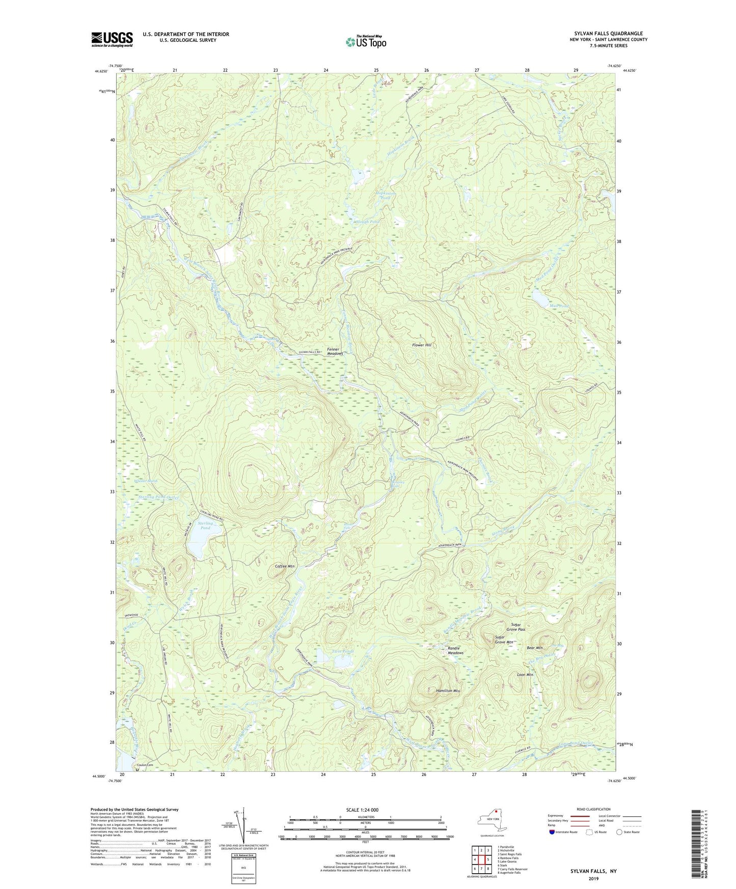 Sylvan Falls New York US Topo Map Image