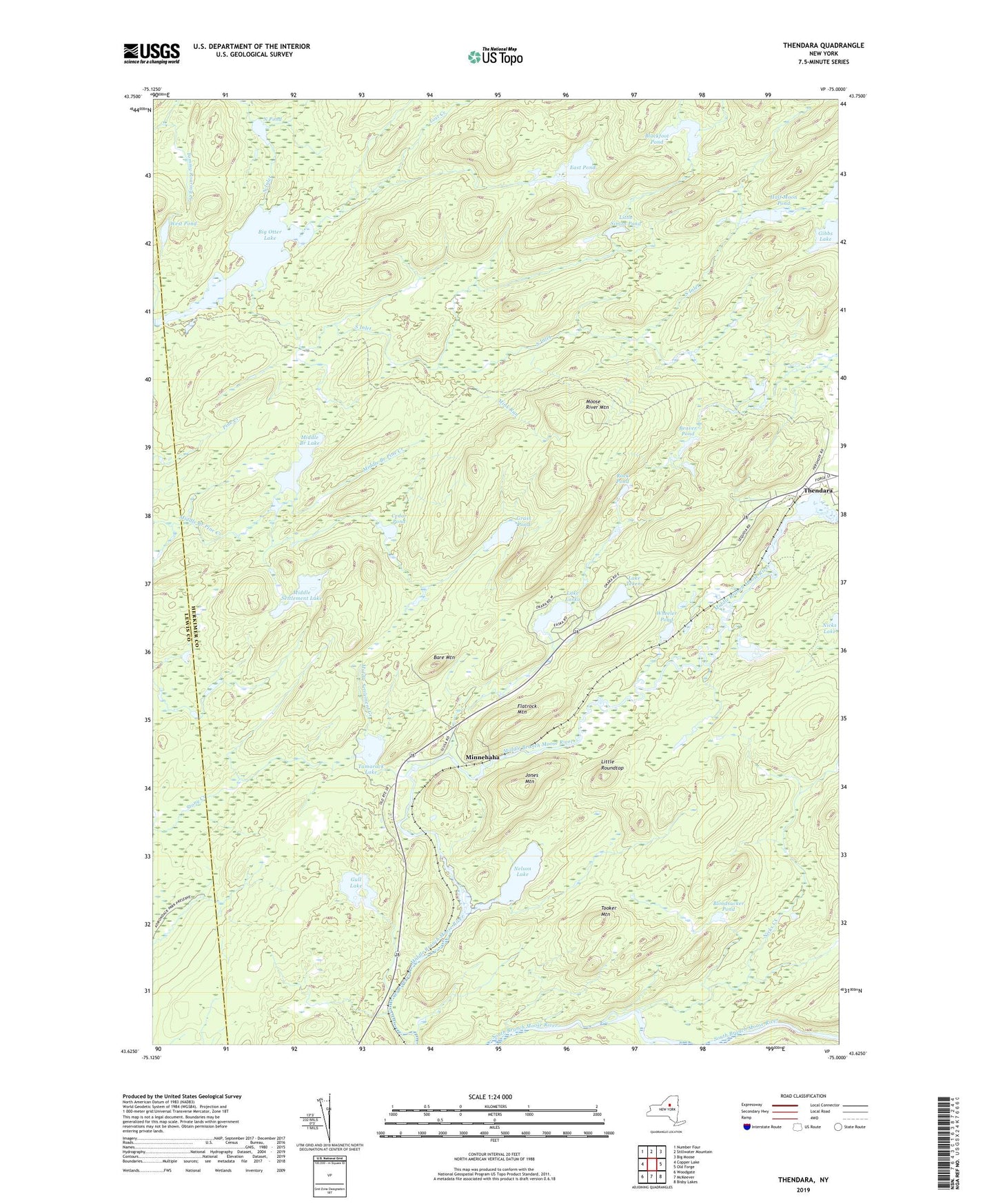 Thendara New York US Topo Map Image