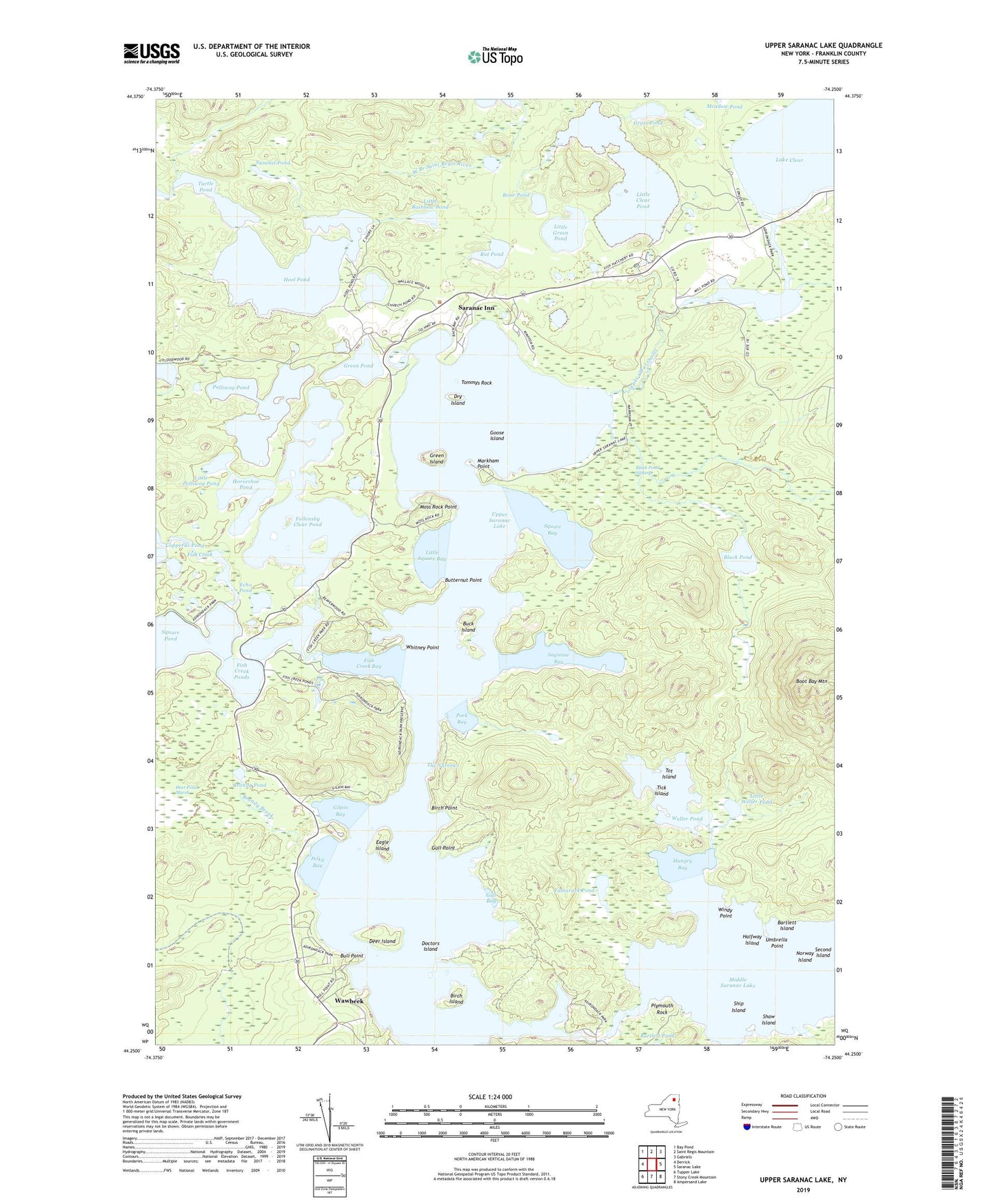 Upper Saranac Lake New York US Topo Map Image