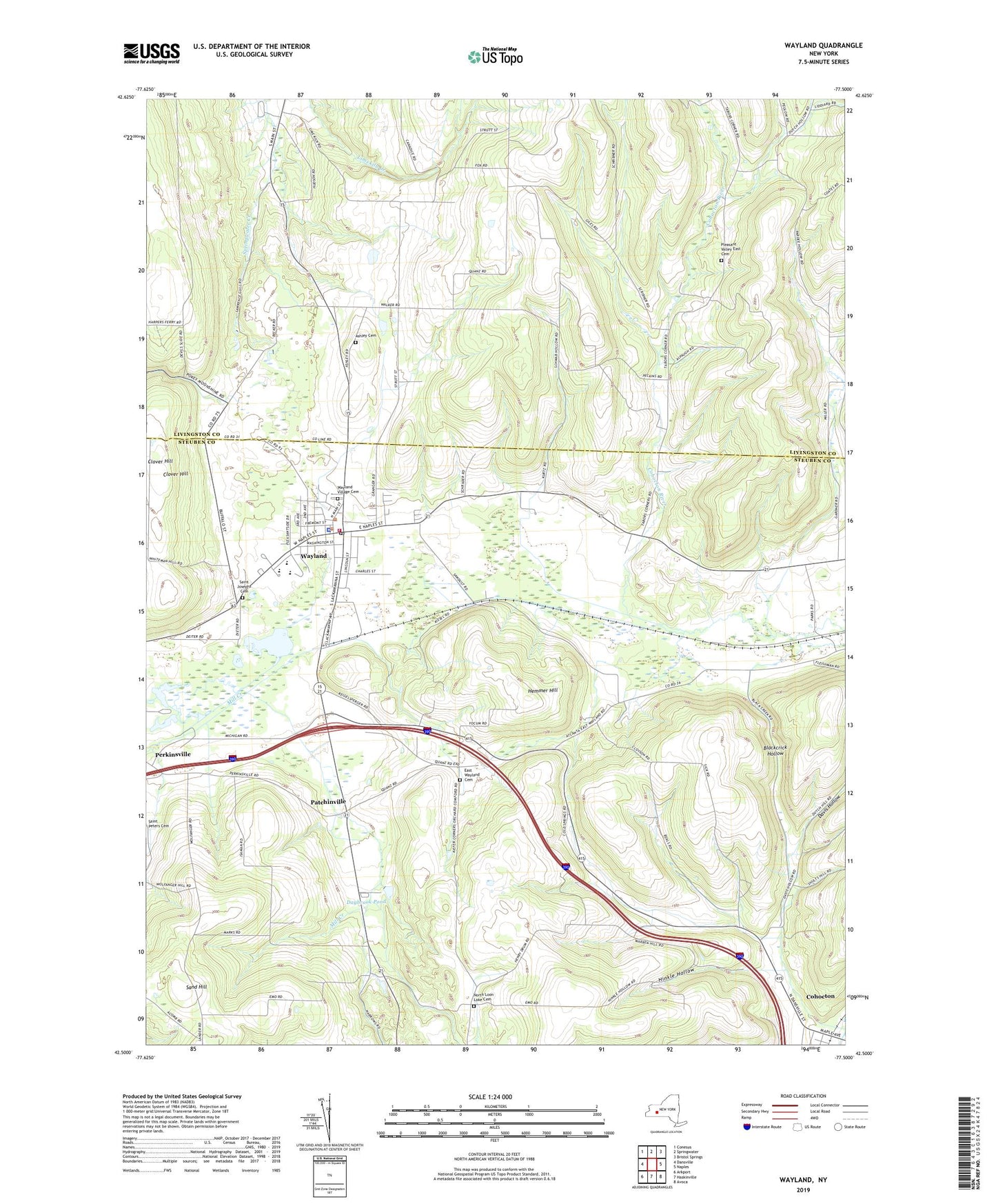 Wayland New York US Topo Map Image
