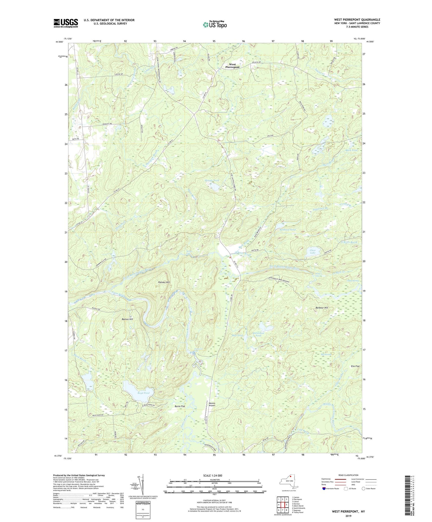 West Pierrepont New York US Topo Map Image
