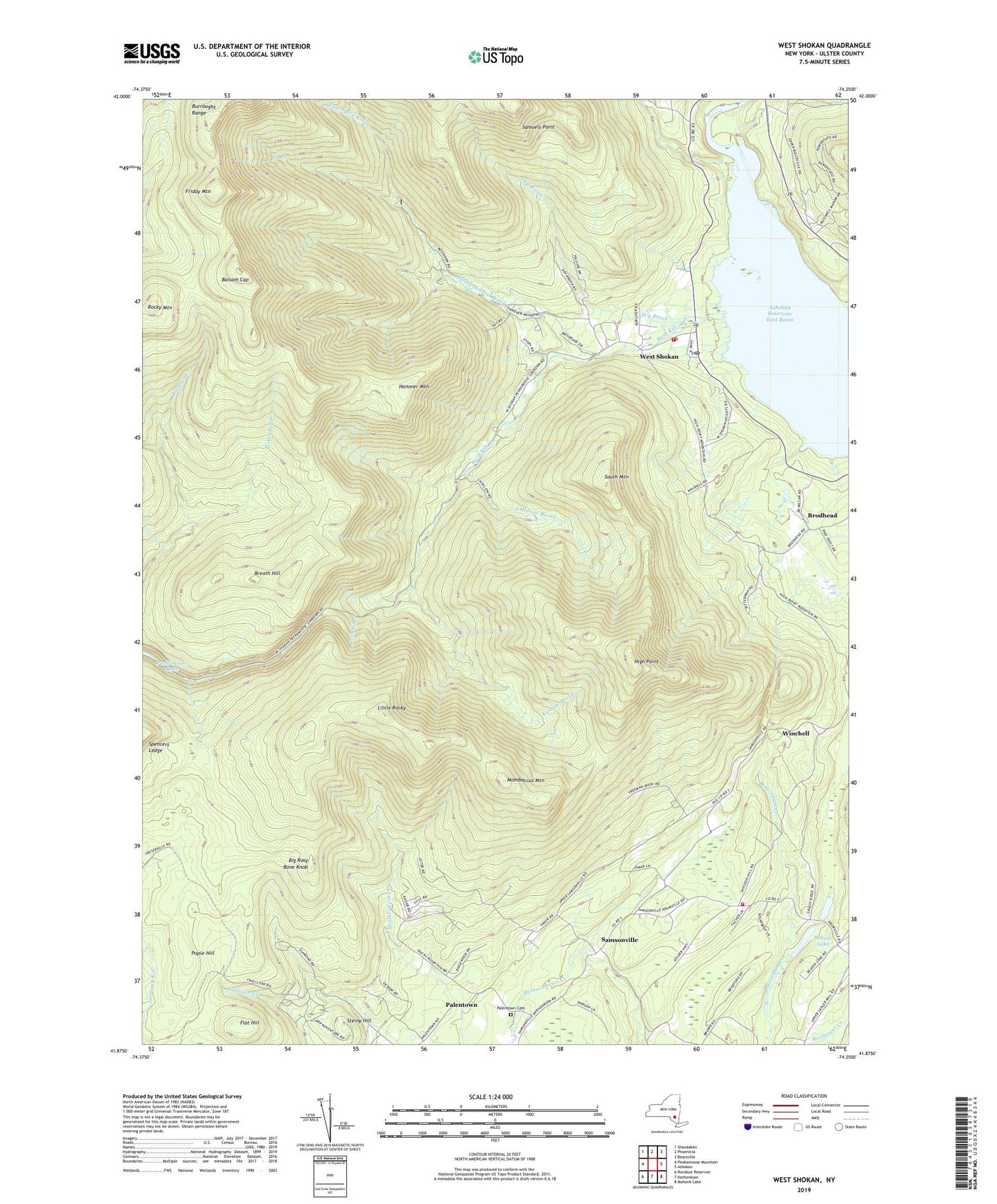 West Shokan New York US Topo Map Image