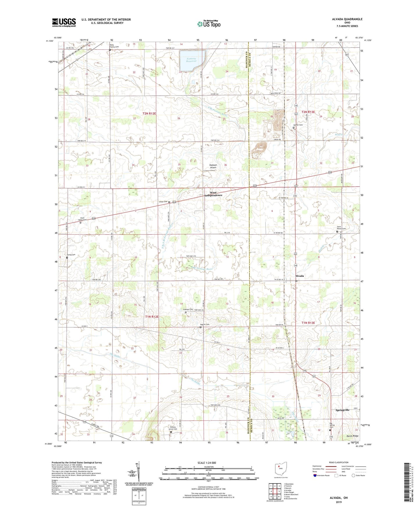 Alvada Ohio US Topo Map Image