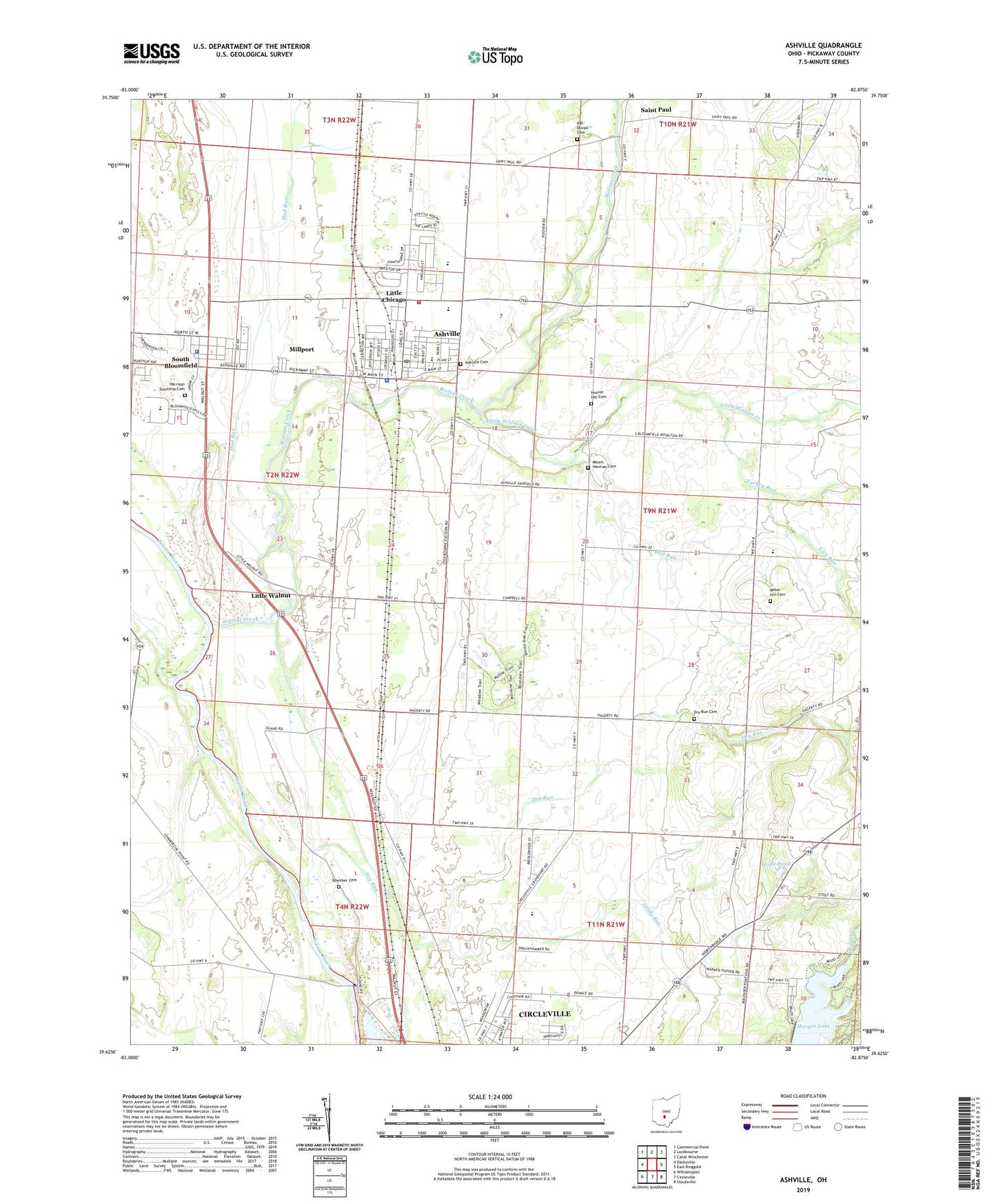 Ashville Ohio US Topo Map Image