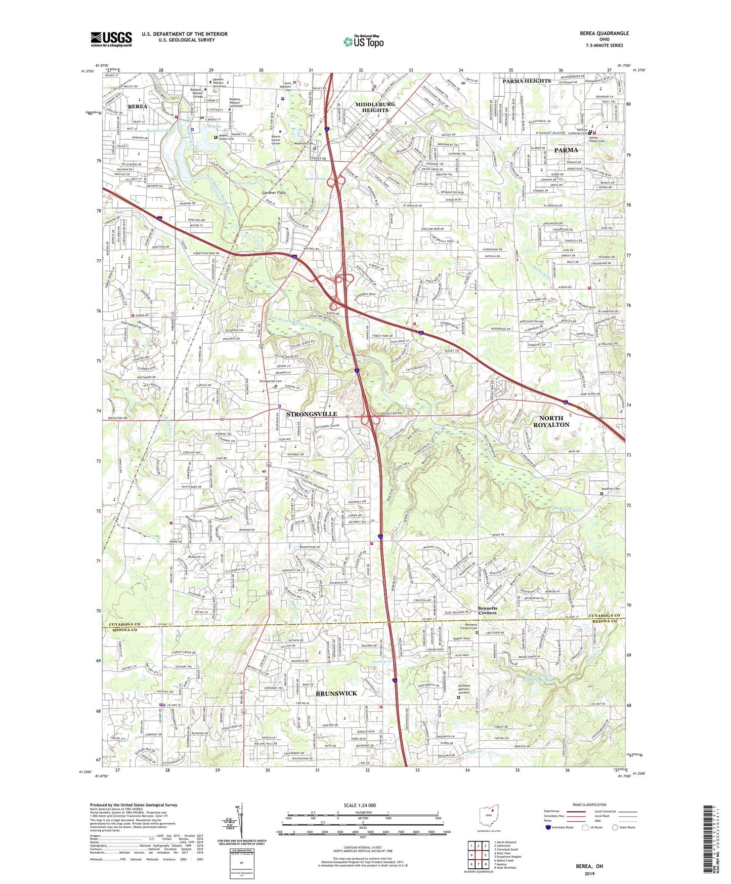 Berea Ohio US Topo Map Image