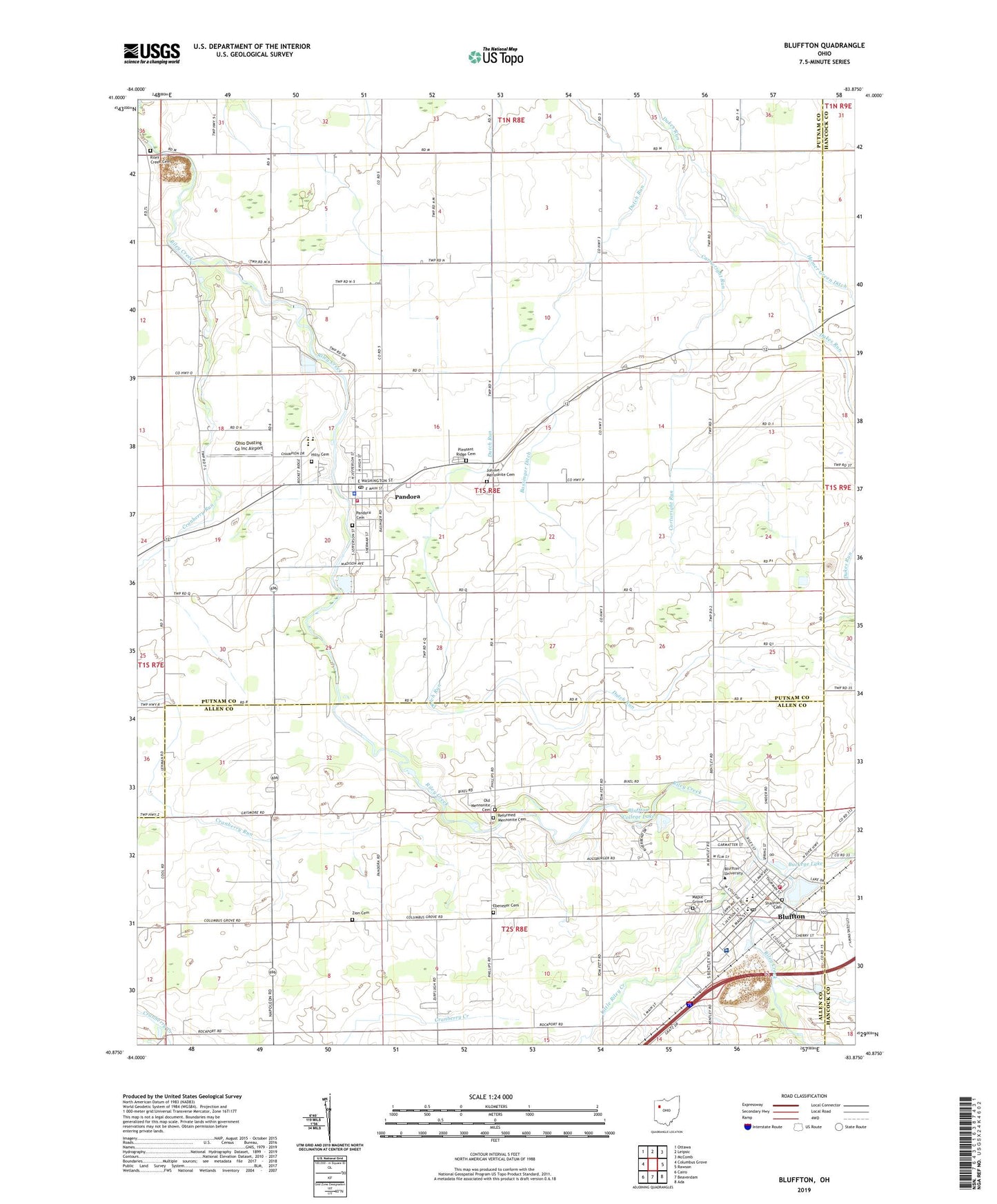 Bluffton Ohio US Topo Map Image
