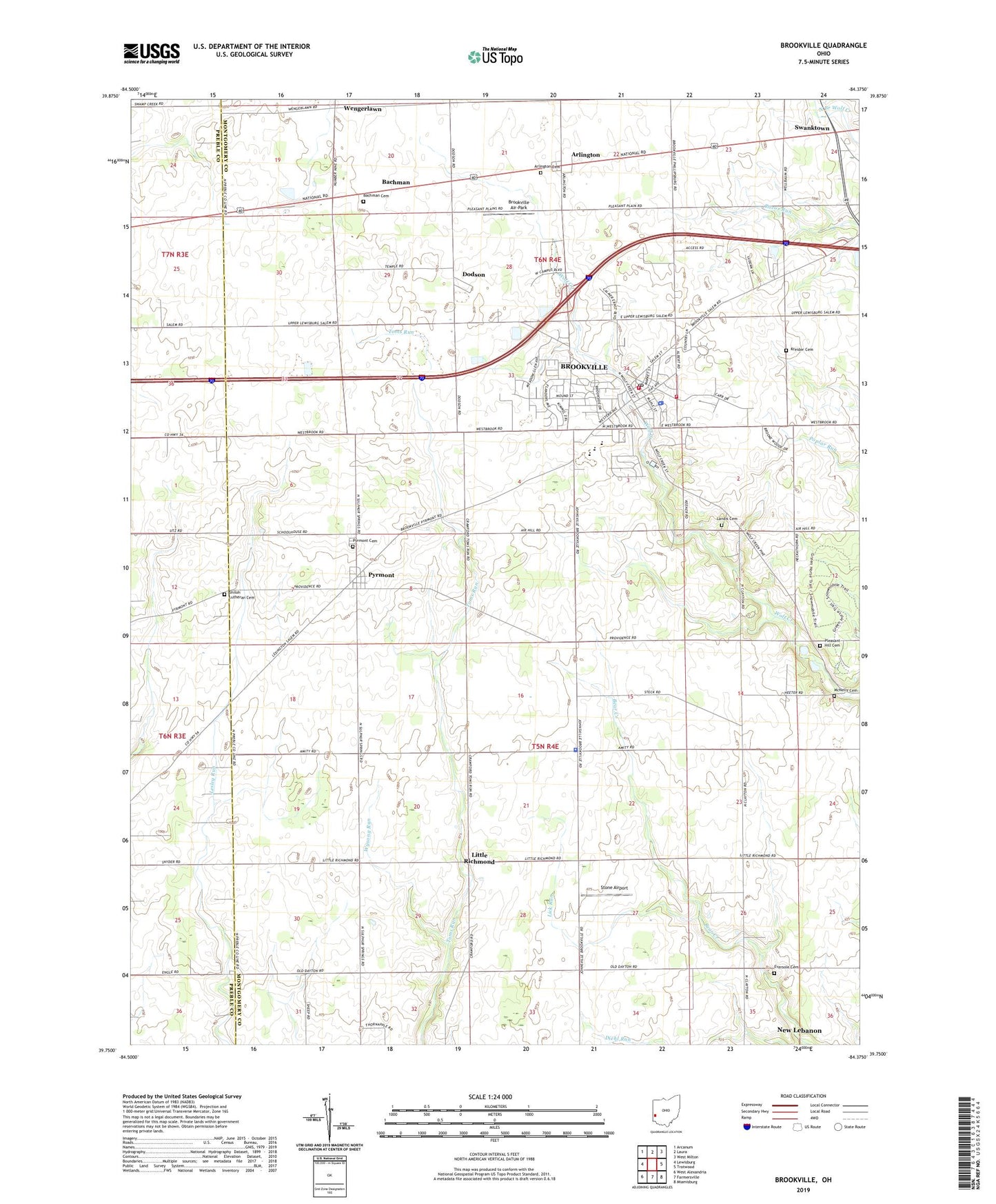 Brookville Ohio US Topo Map Image