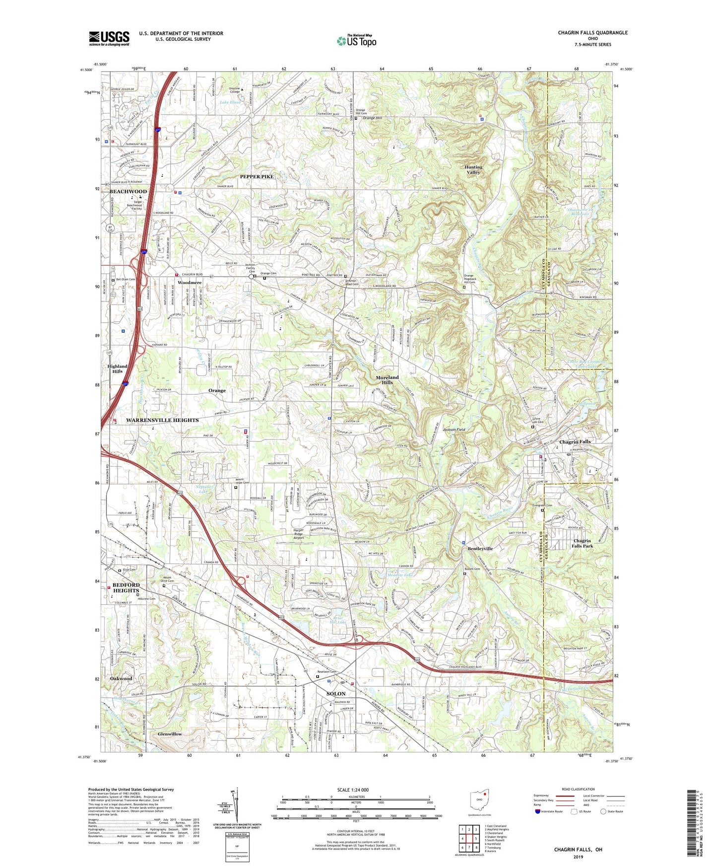 Chagrin Falls Ohio US Topo Map Image