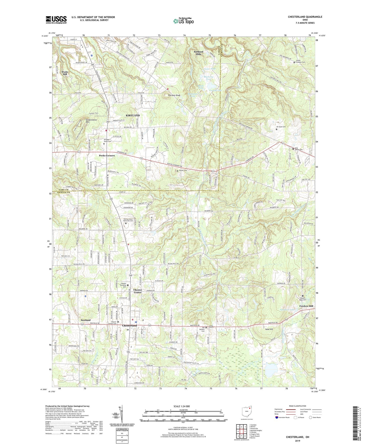 Chesterland Ohio US Topo Map Image