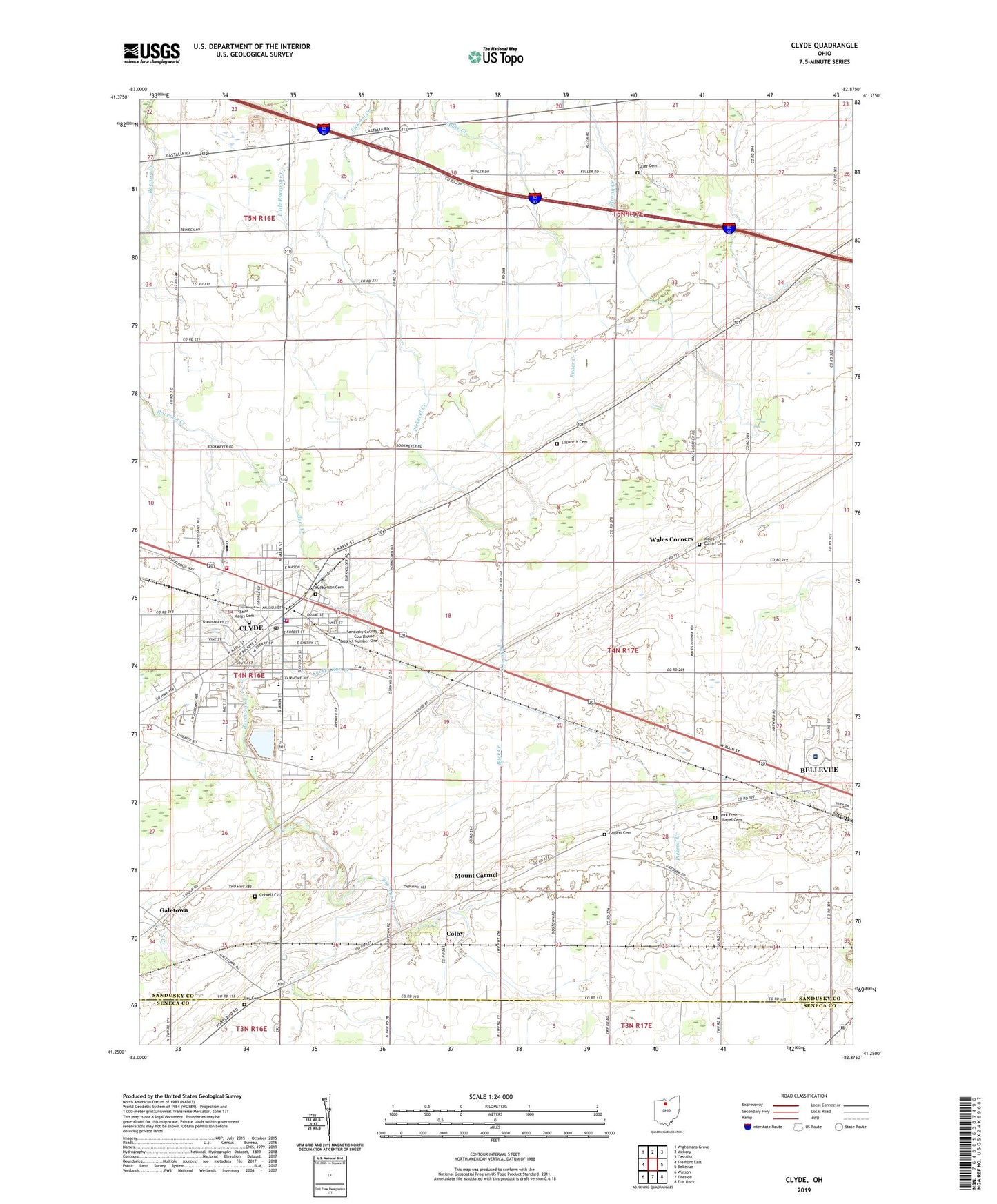 Clyde Ohio US Topo Map Image