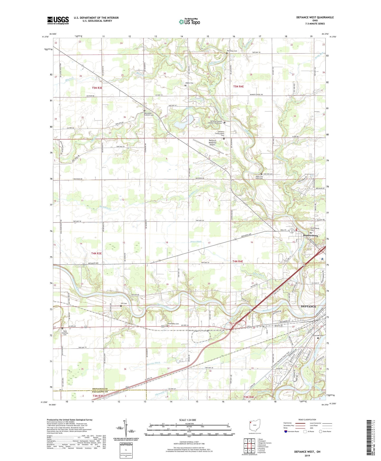 Defiance West Ohio US Topo Map Image
