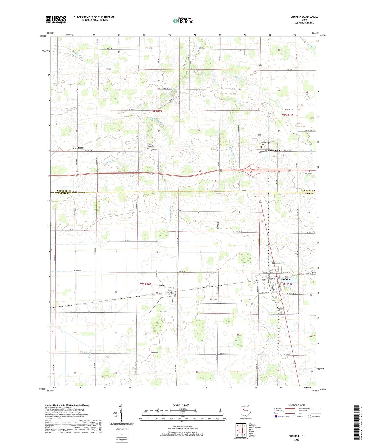 Dunkirk Ohio US Topo Map Image
