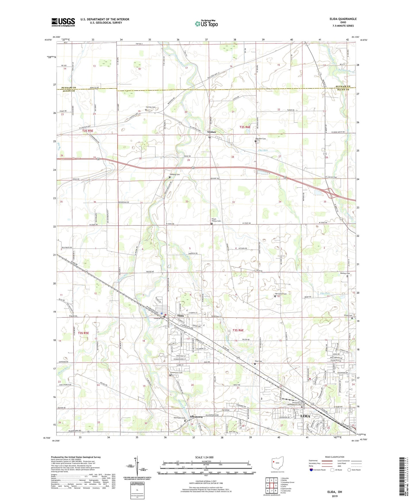 Elida Ohio US Topo Map Image