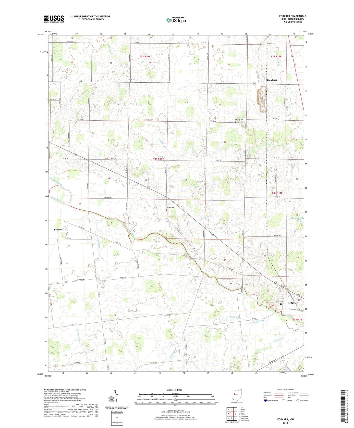 Foraker Ohio US Topo Map Image