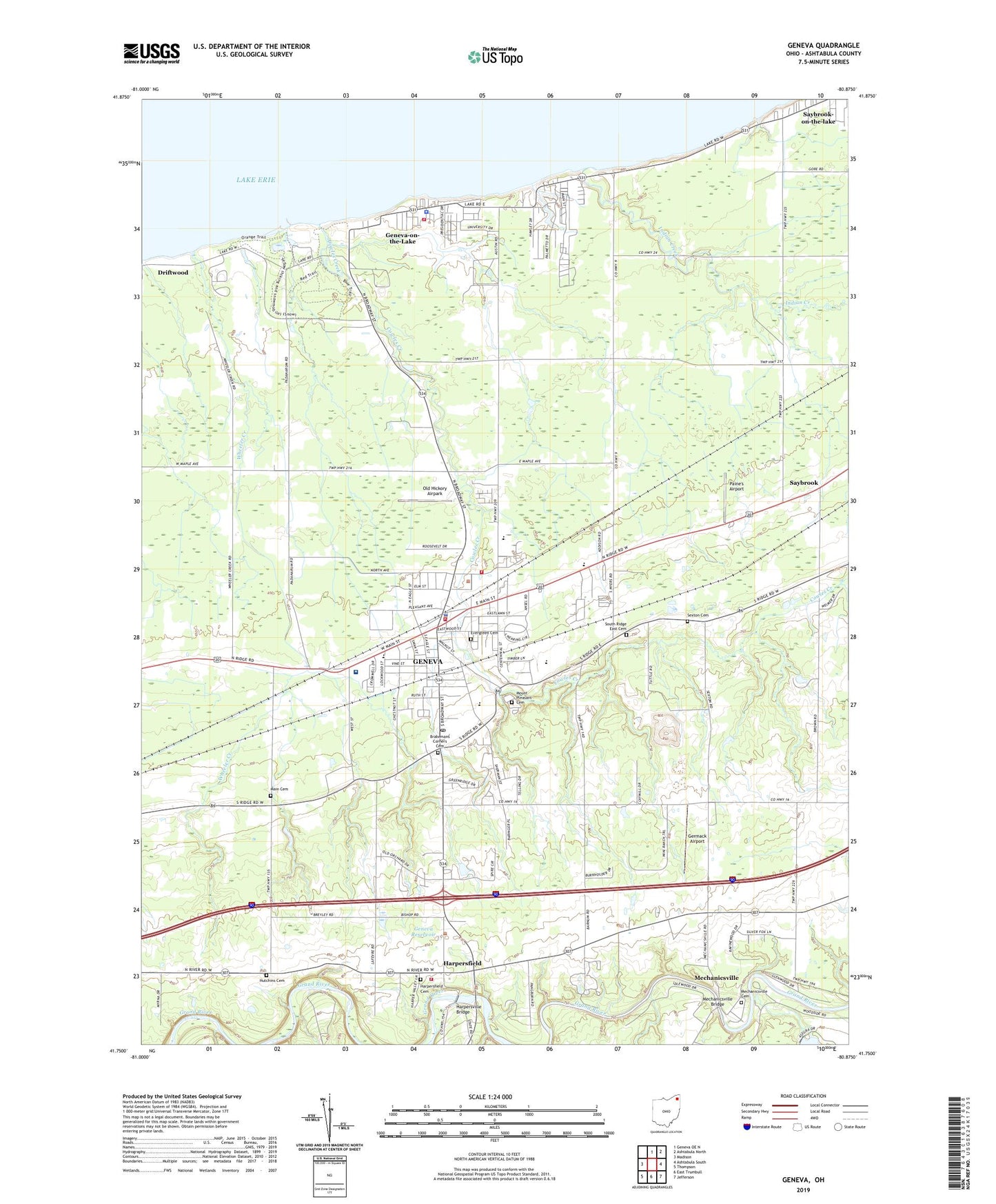 Geneva Ohio US Topo Map Image