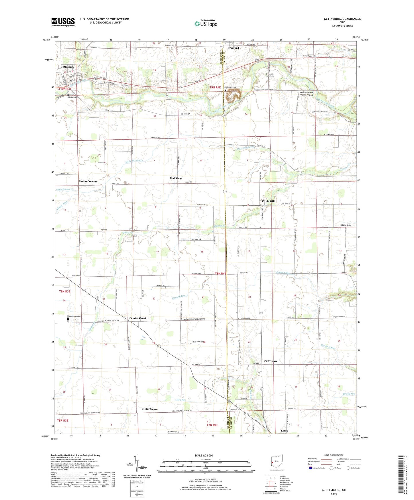 Gettysburg Ohio US Topo Map Image